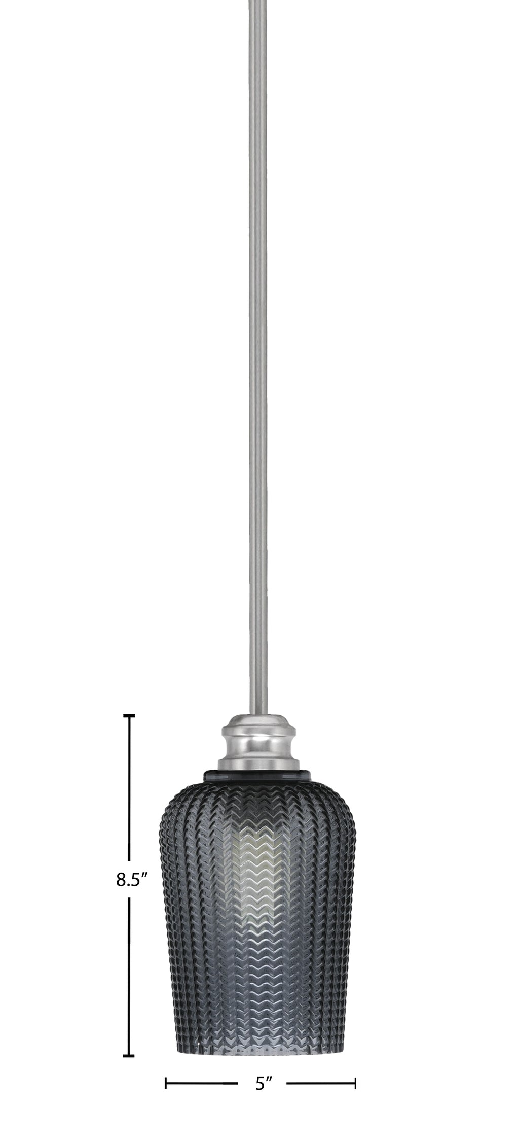 Edge One Light Mini Pendant in Brushed Nickel with 5" Smoke Textured Shade