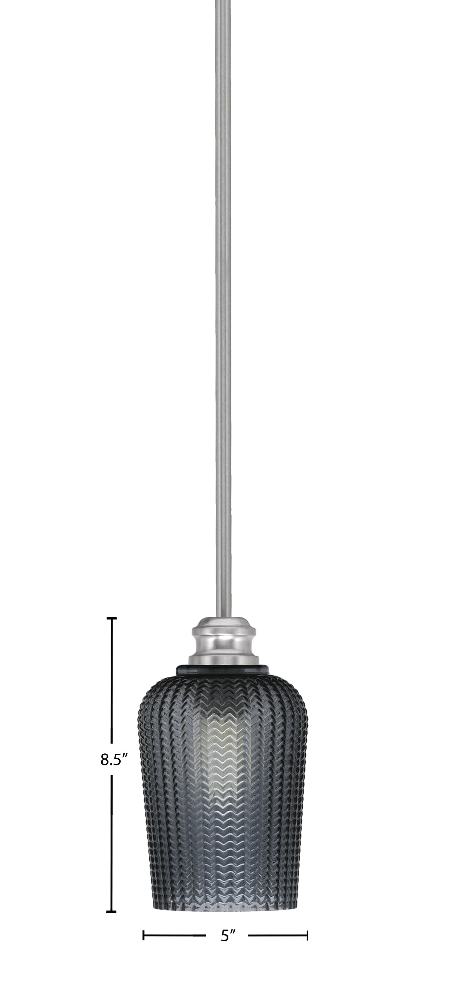 Edge One Light Mini Pendant in Brushed Nickel with 5" Smoke Textured Shade