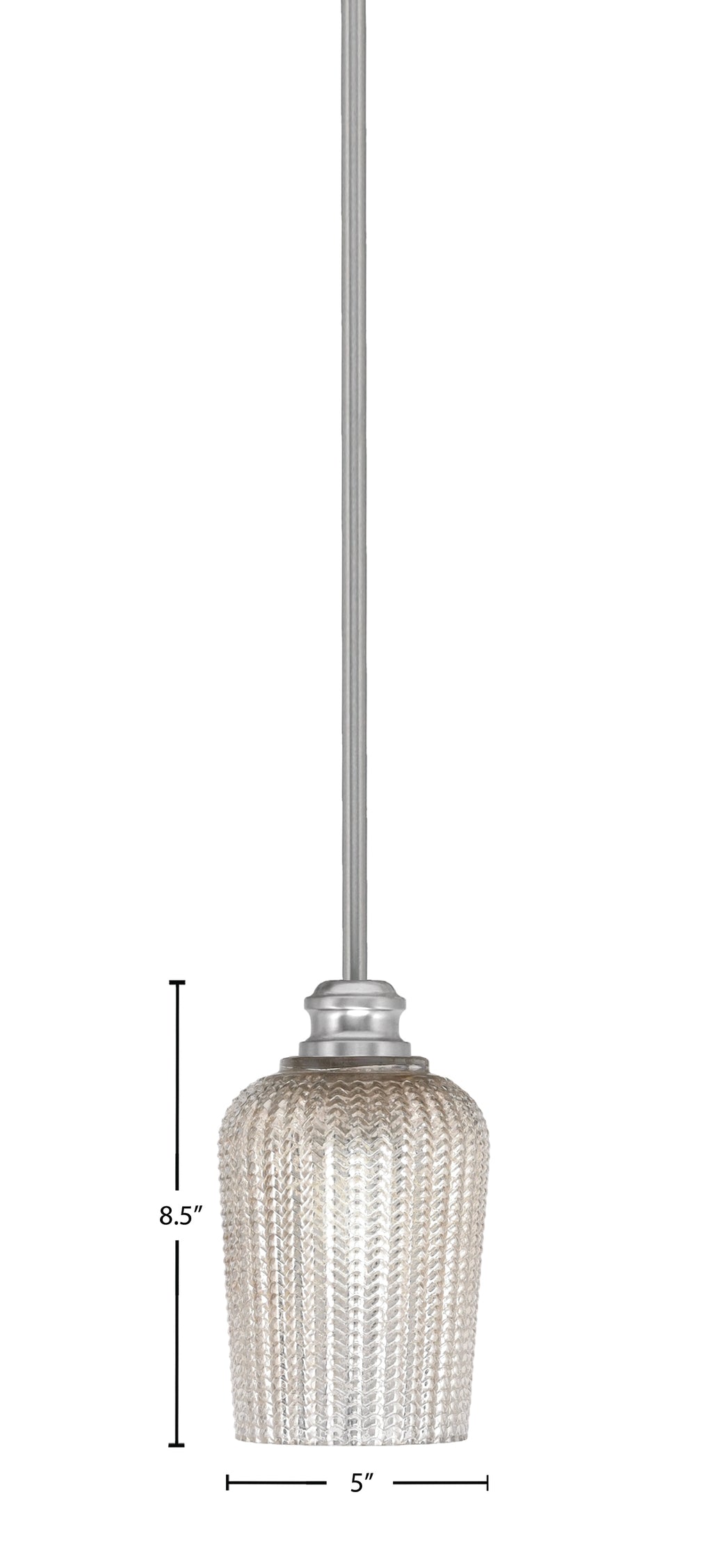 Edge One Light Mini Pendant in Brushed Nickel with 5" Silver Textured Shade