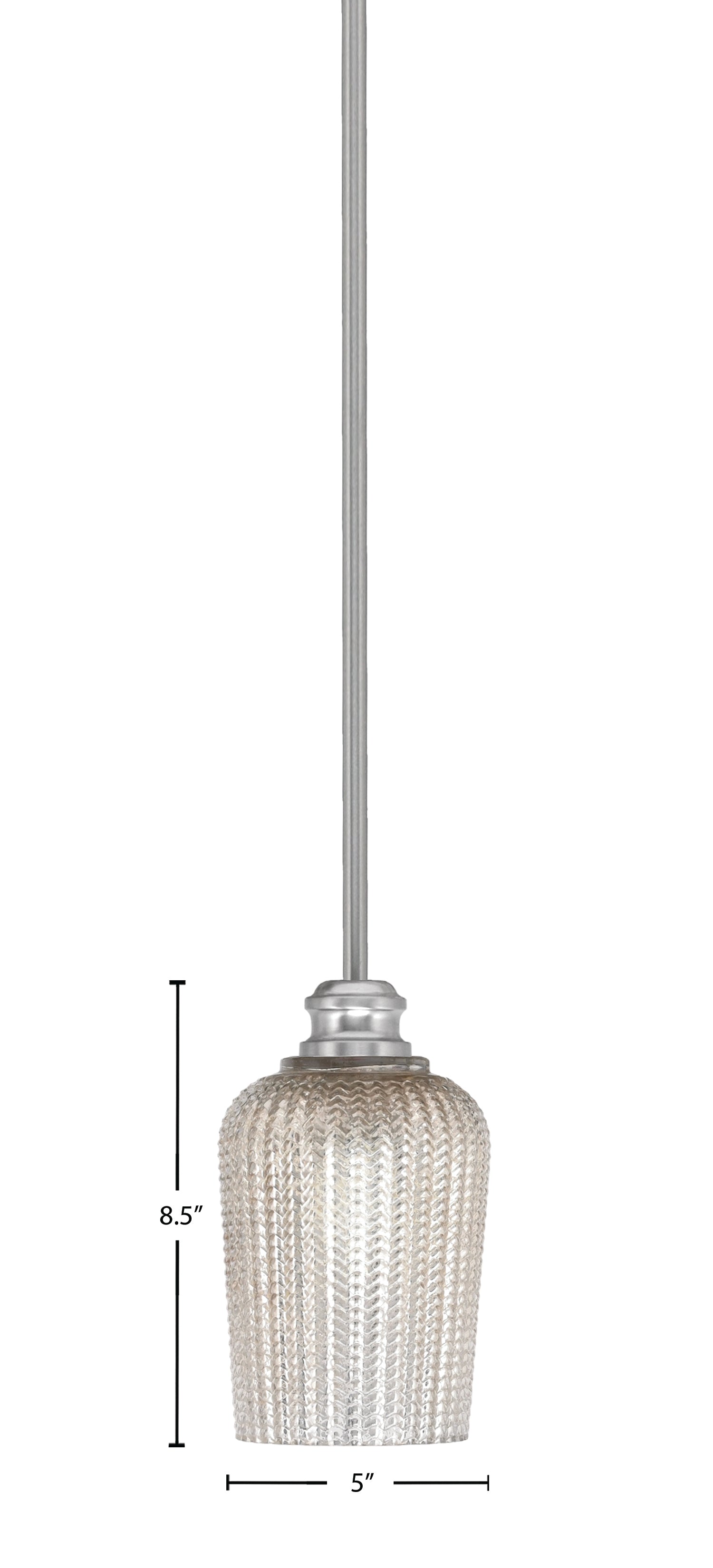 Edge One Light Mini Pendant in Brushed Nickel with 5" Silver Textured Shade