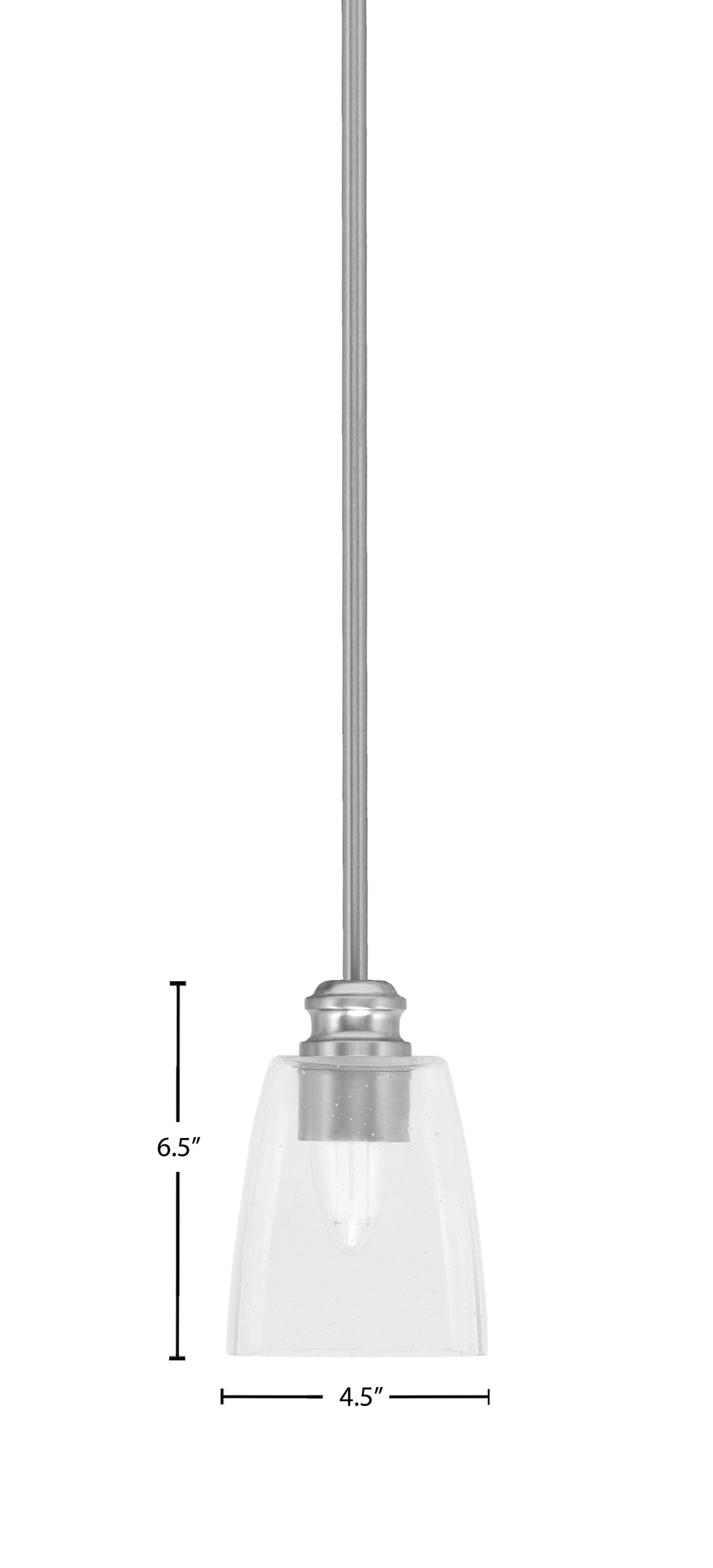 Edge One Light Mini Pendant in Brushed Nickel with 4.5" Square Clear Bubble Shade