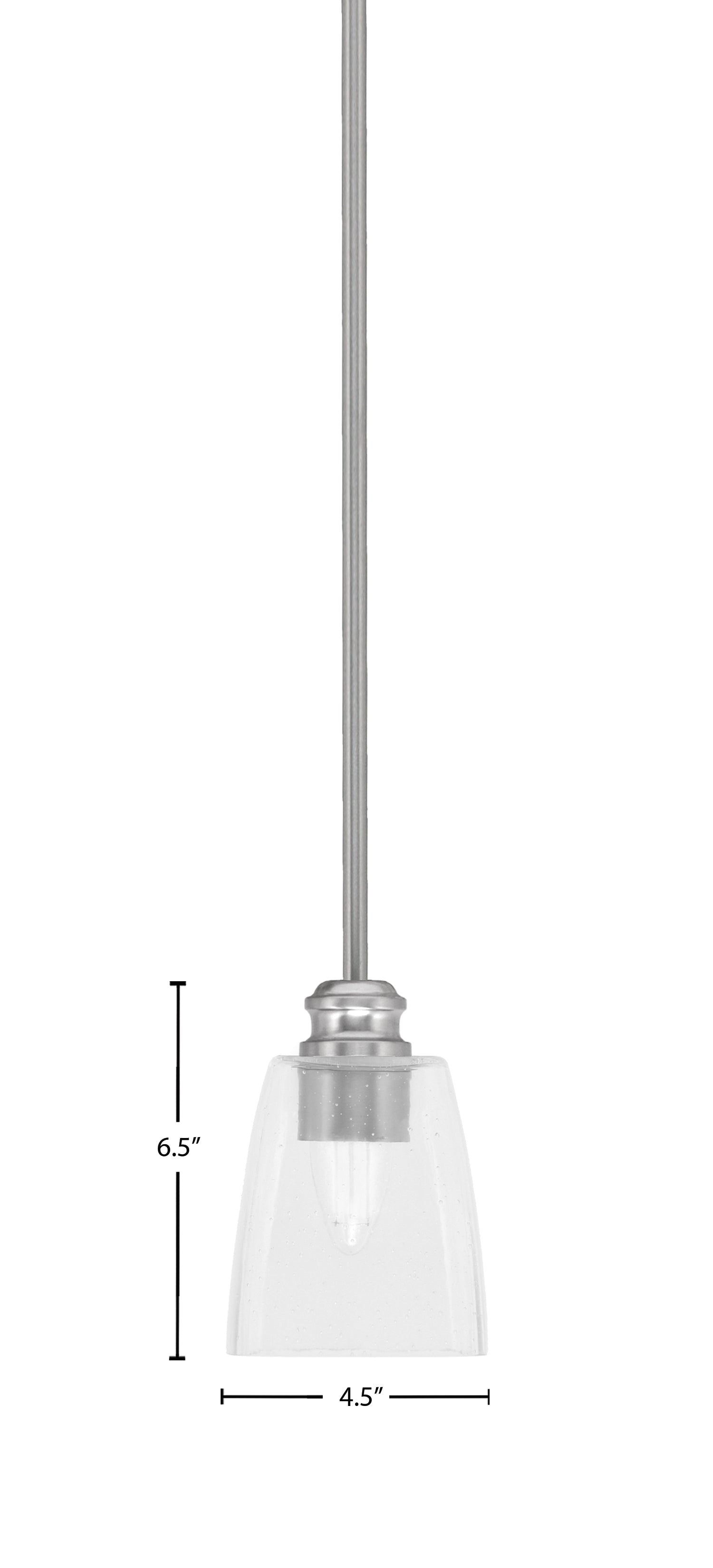 Edge One Light Mini Pendant in Brushed Nickel with 4.5" Square Clear Bubble Shade