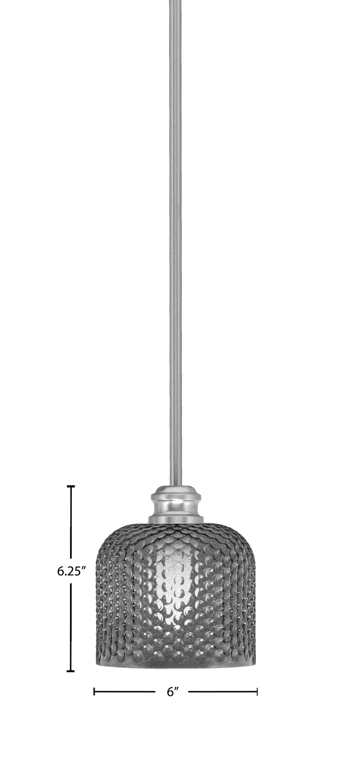 Edge One Light Mini Pendant in Brushed Nickel with 6" Smoke Textured Shade