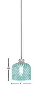 Edge One Light Mini Pendant in Brushed Nickel with 6" Turquoise Textured Shade
