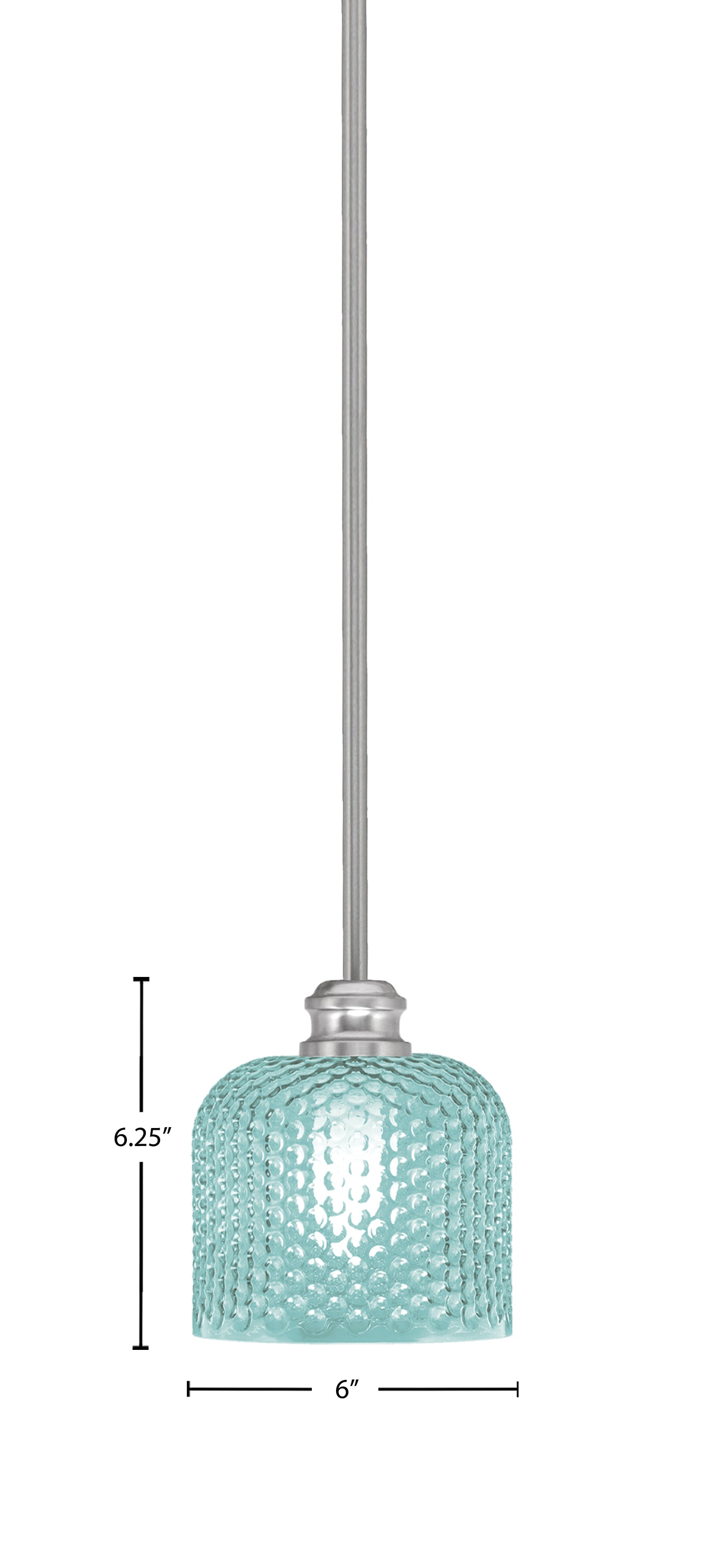 Edge One Light Mini Pendant in Brushed Nickel with 6" Turquoise Textured Shade