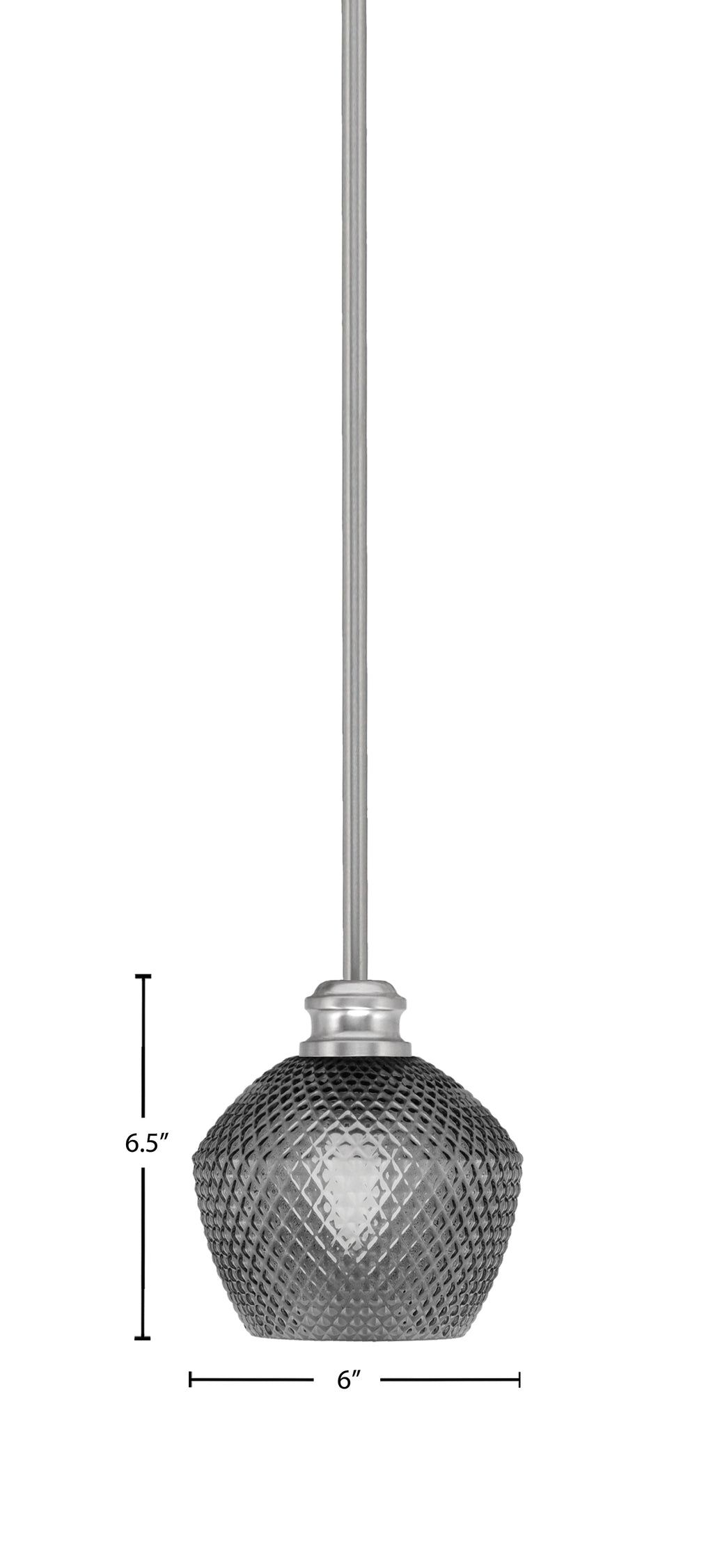 Edge One Light Mini Pendant in Brushed Nickel with 6" Smoke Textured Shade
