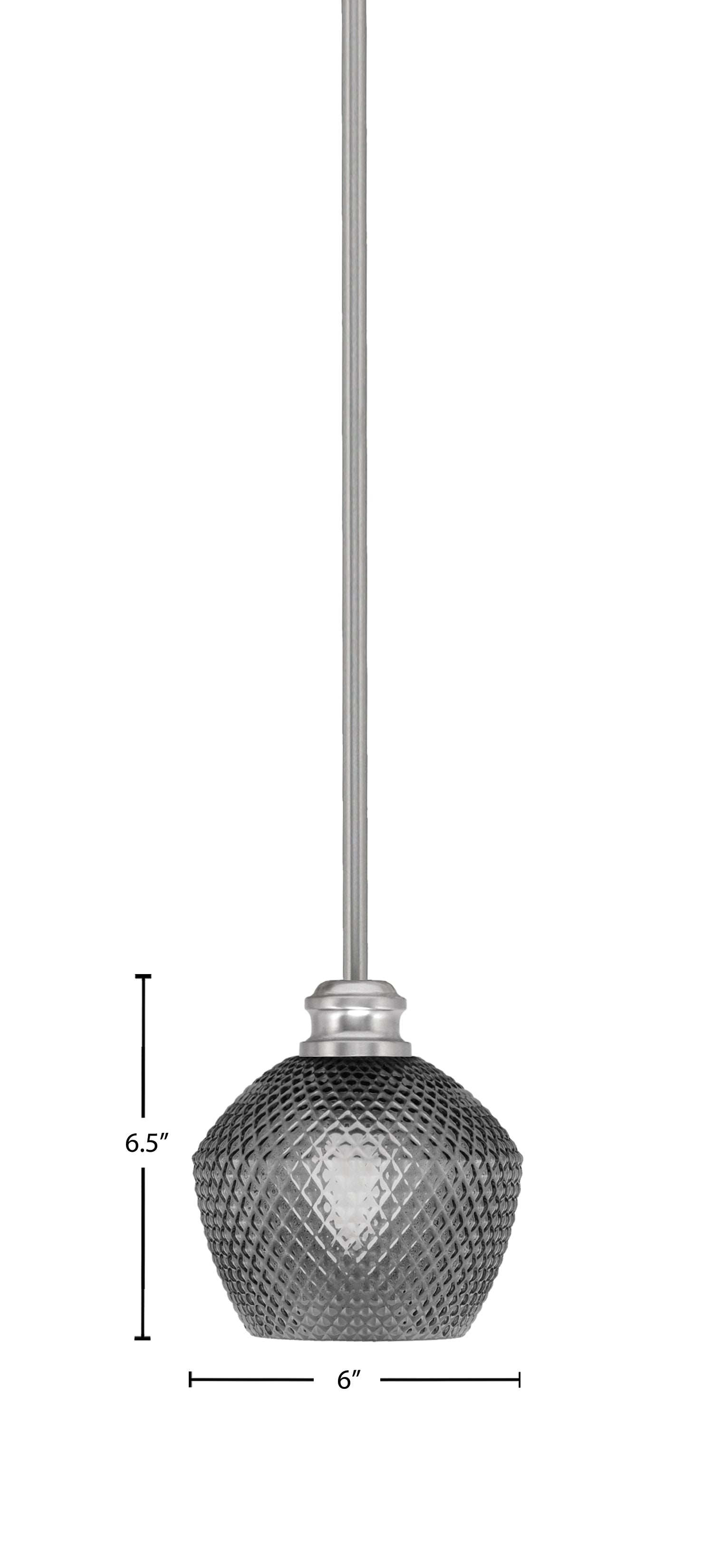 Edge One Light Mini Pendant in Brushed Nickel with 6" Smoke Textured Shade