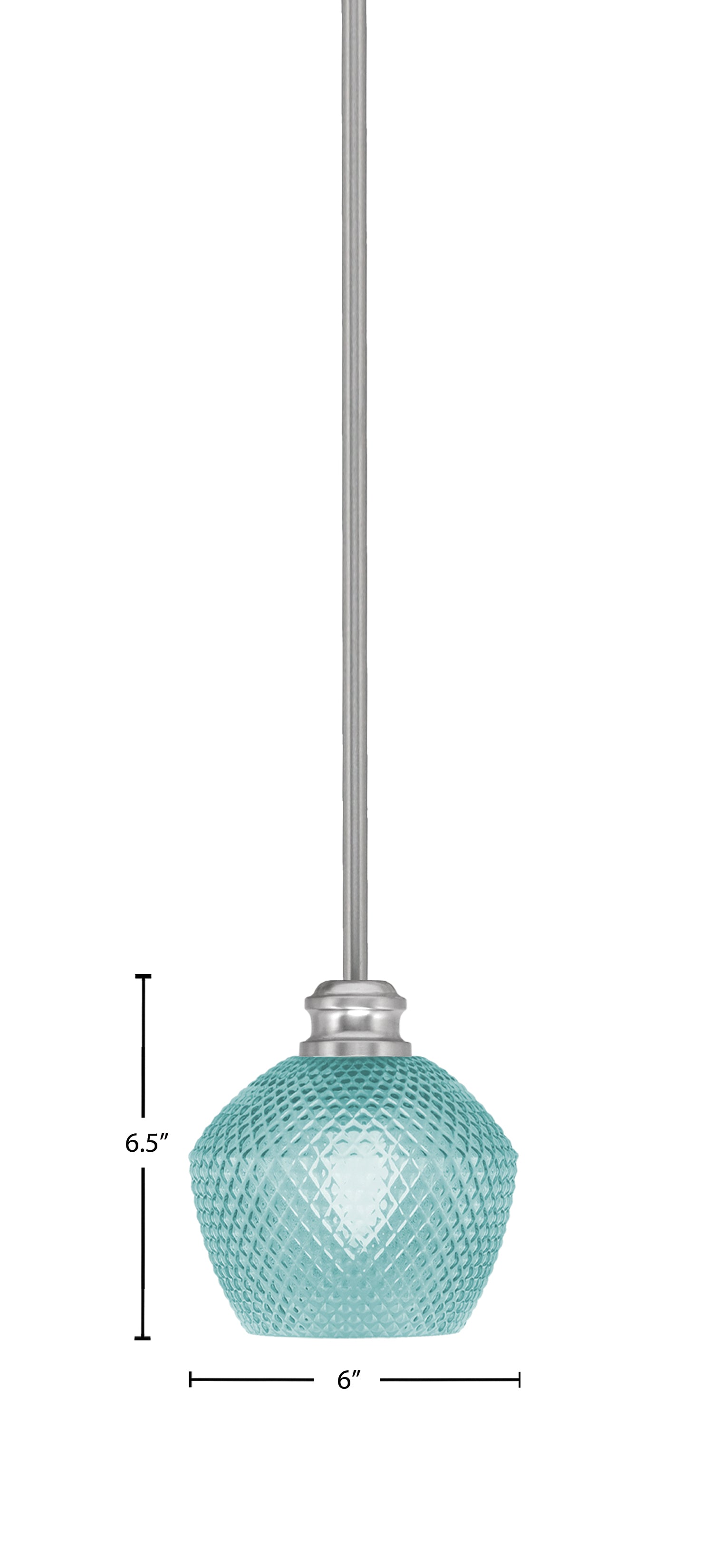 Edge One Light Mini Pendant in Brushed Nickel with 6" Turquoise Textured Shade