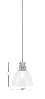 Edge One Light Mini Pendant in Brushed Nickel with 6.25" Clear Bubble Shade