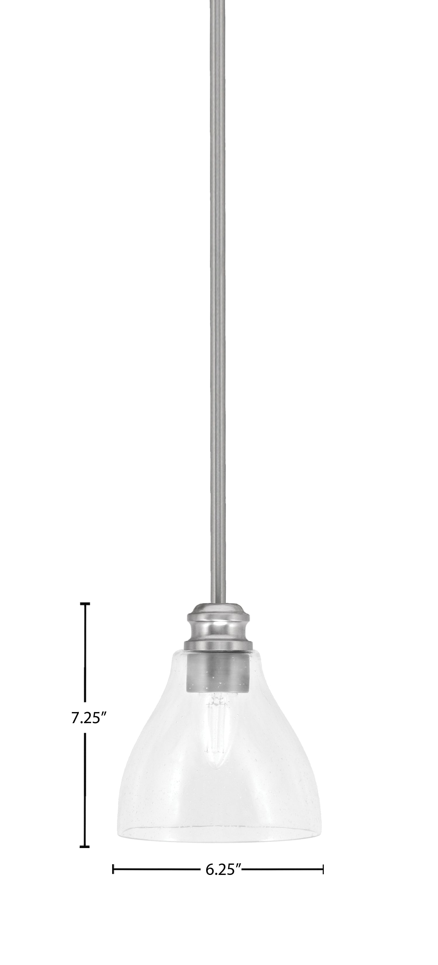 Edge One Light Mini Pendant in Brushed Nickel with 6.25" Clear Bubble Shade