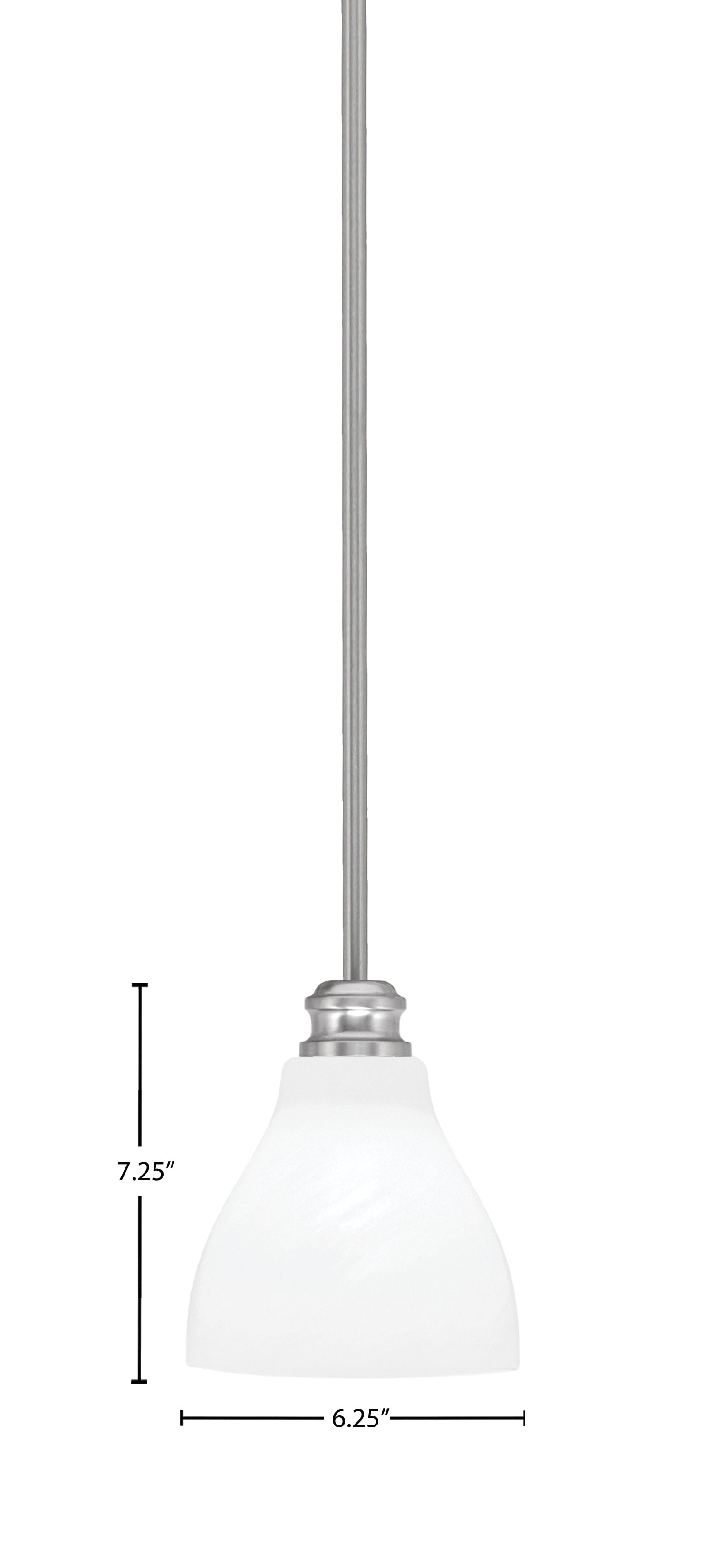 Edge One Light Mini Pendant in Brushed Nickel with 6.25" White Marble Shade