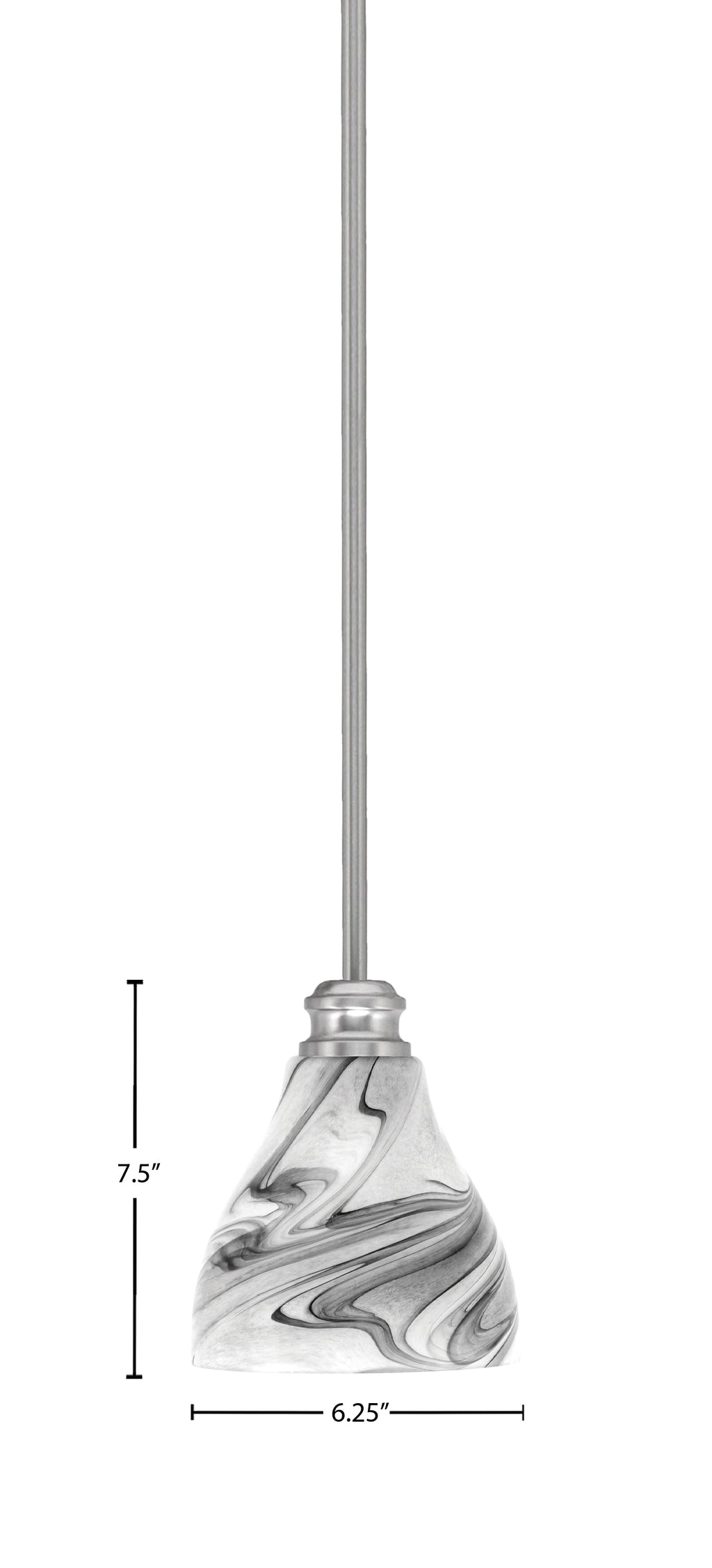 Edge One Light Mini Pendant in Brushed Nickel with 6.25" Onyx Swirl Shade