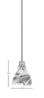 Edge One Light Mini Pendant in Brushed Nickel with 6.25" Onyx Swirl Shade
