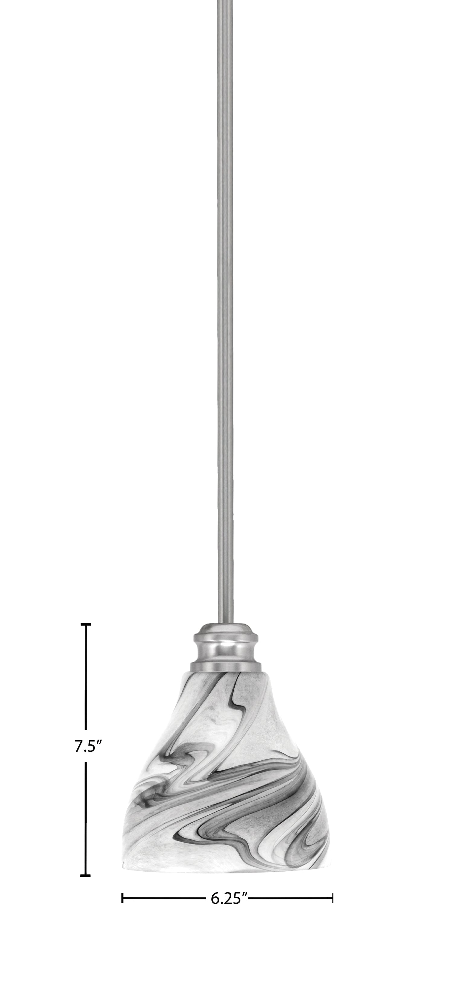 Edge One Light Mini Pendant in Brushed Nickel with 6.25" Onyx Swirl Shade