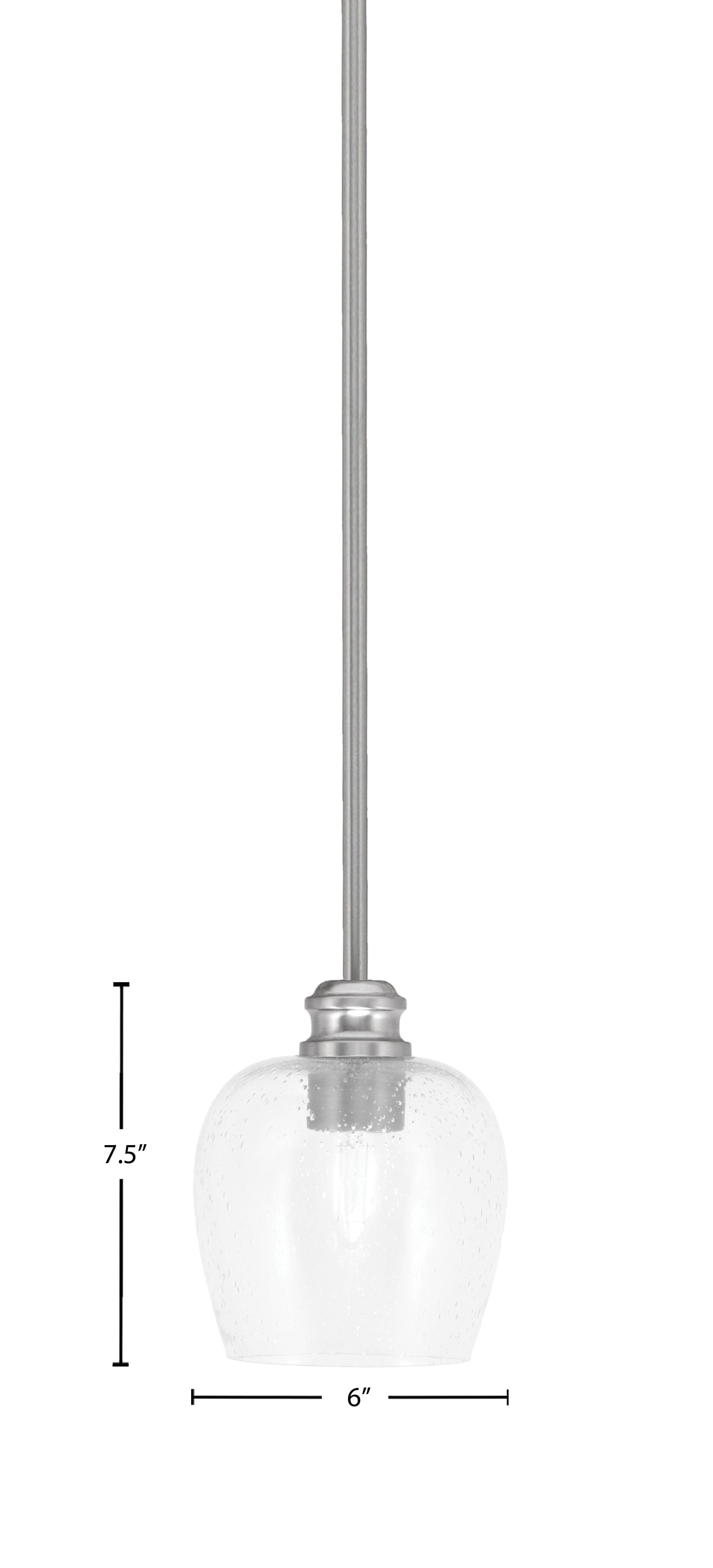 Edge One Light Mini Pendant in Brushed Nickel with 6" Clear Bubble Shade