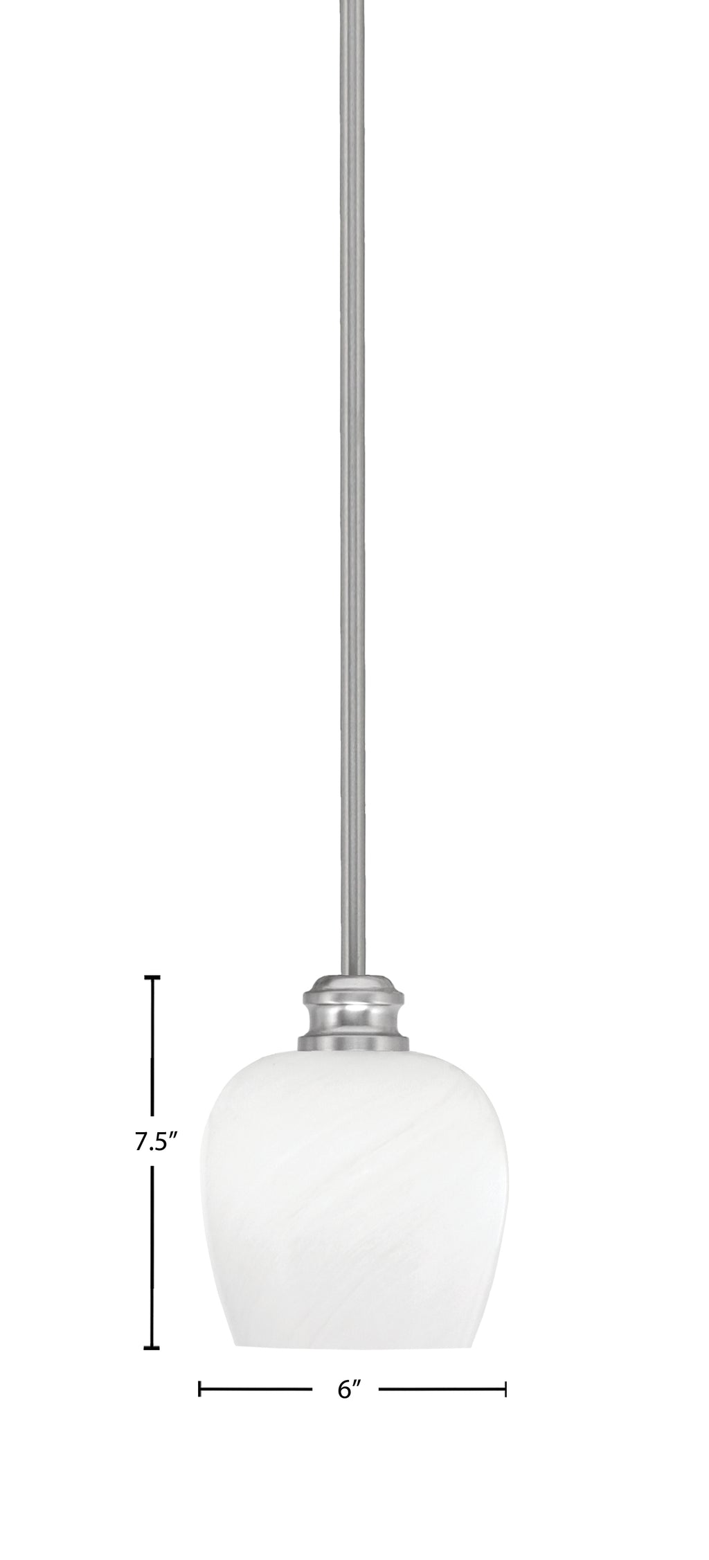 Edge One Light Mini Pendant in Brushed Nickel with 6" White Marble Shade