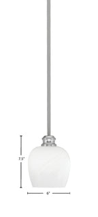 Edge One Light Mini Pendant in Brushed Nickel with 6" White Marble Shade