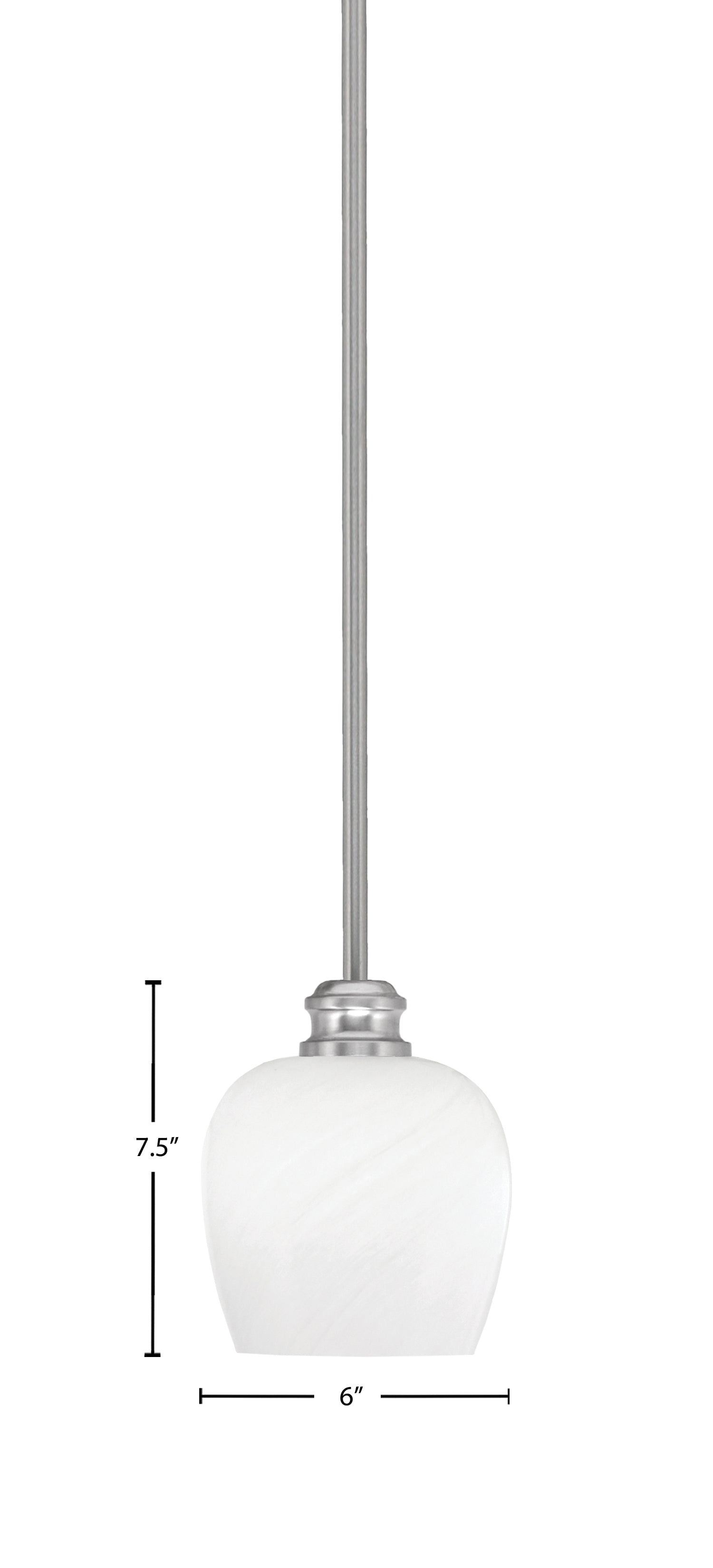 Edge One Light Mini Pendant in Brushed Nickel with 6" White Marble Shade