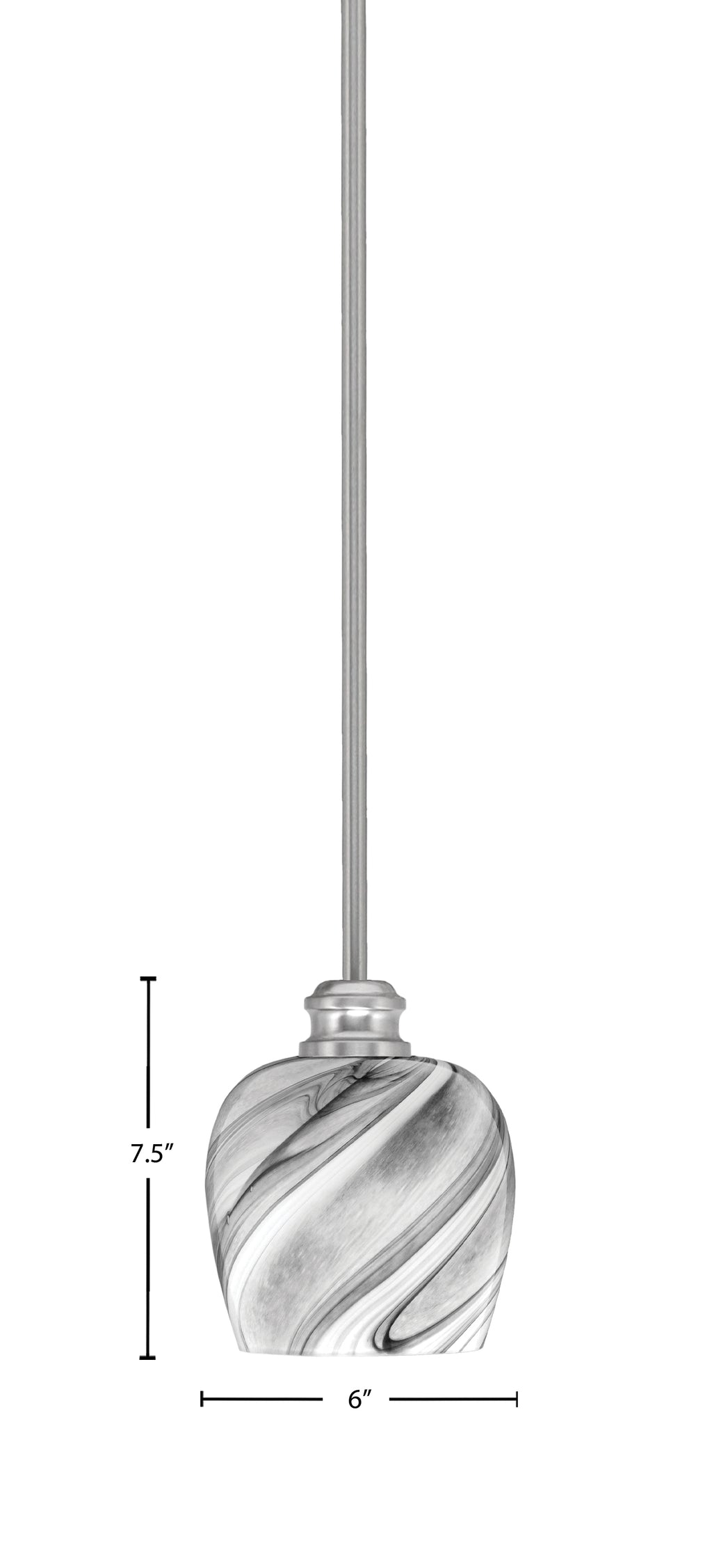 Edge One Light Mini Pendant in Brushed Nickel with 6" Onyx Swirl Shade