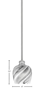 Edge One Light Mini Pendant in Brushed Nickel with 6" Onyx Swirl Shade