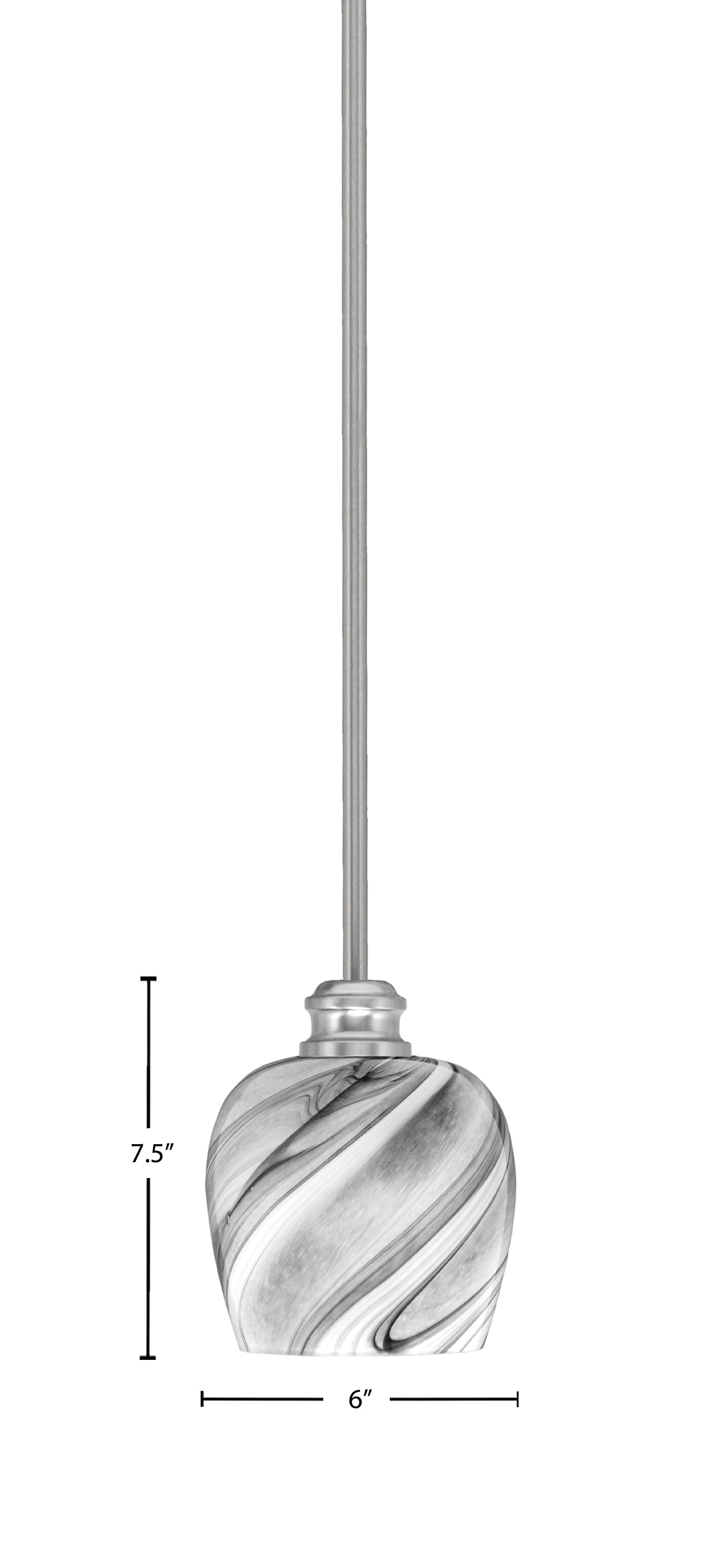 Edge One Light Mini Pendant in Brushed Nickel with 6" Onyx Swirl Shade