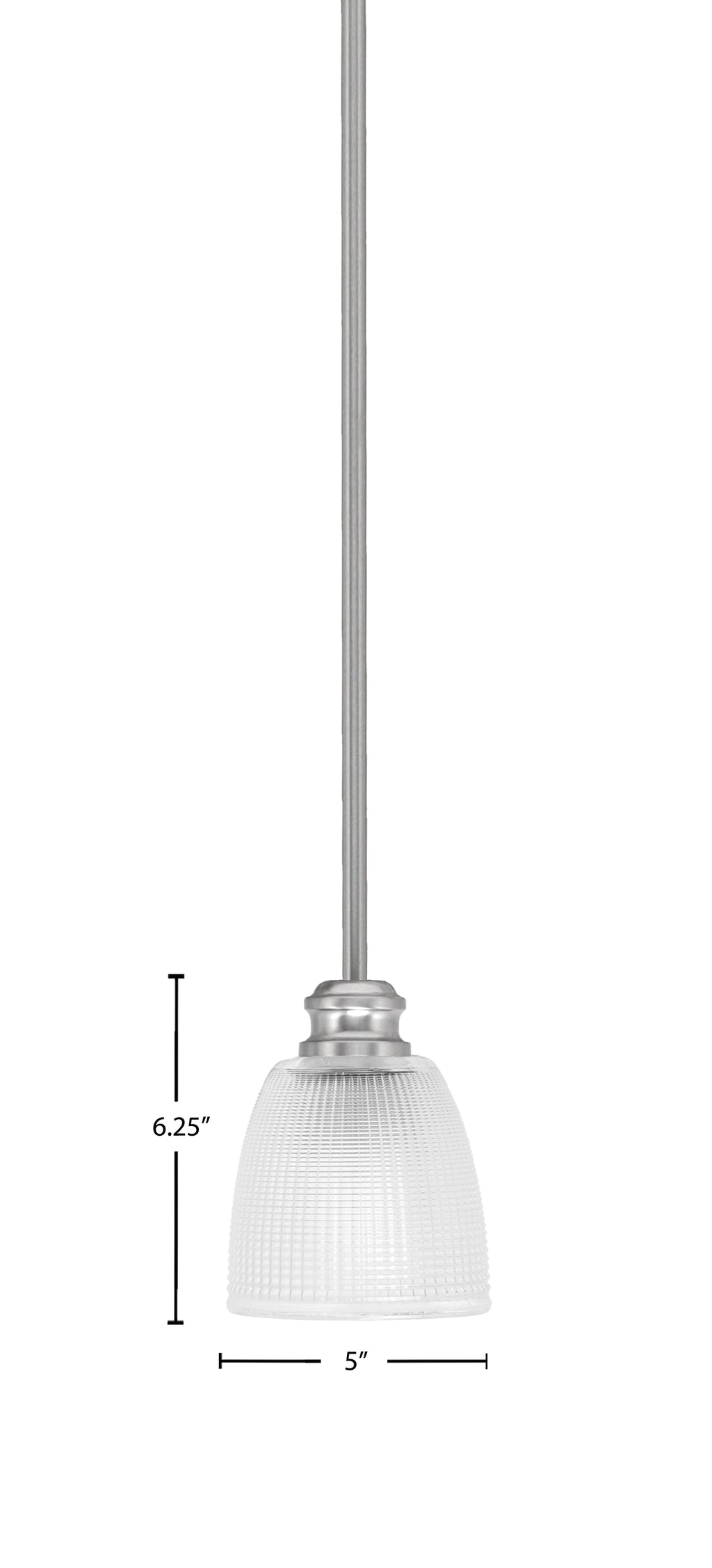 Edge One Light Mini Pendant in Brushed Nickel with 5" Clear Ribbed Shade