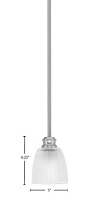 Edge One Light Mini Pendant in Brushed Nickel with 5" Clear Ribbed Shade