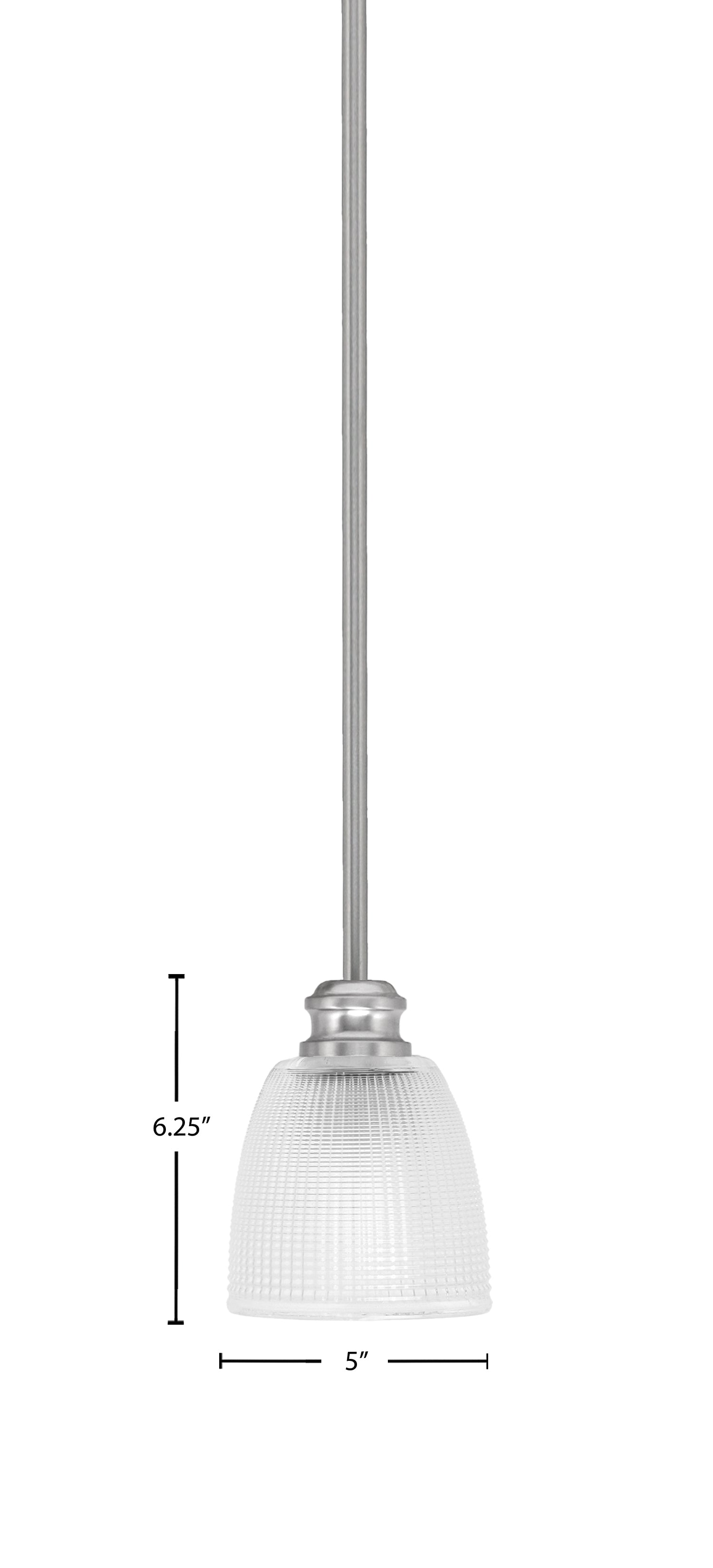 Edge One Light Mini Pendant in Brushed Nickel with 5" Clear Ribbed Shade
