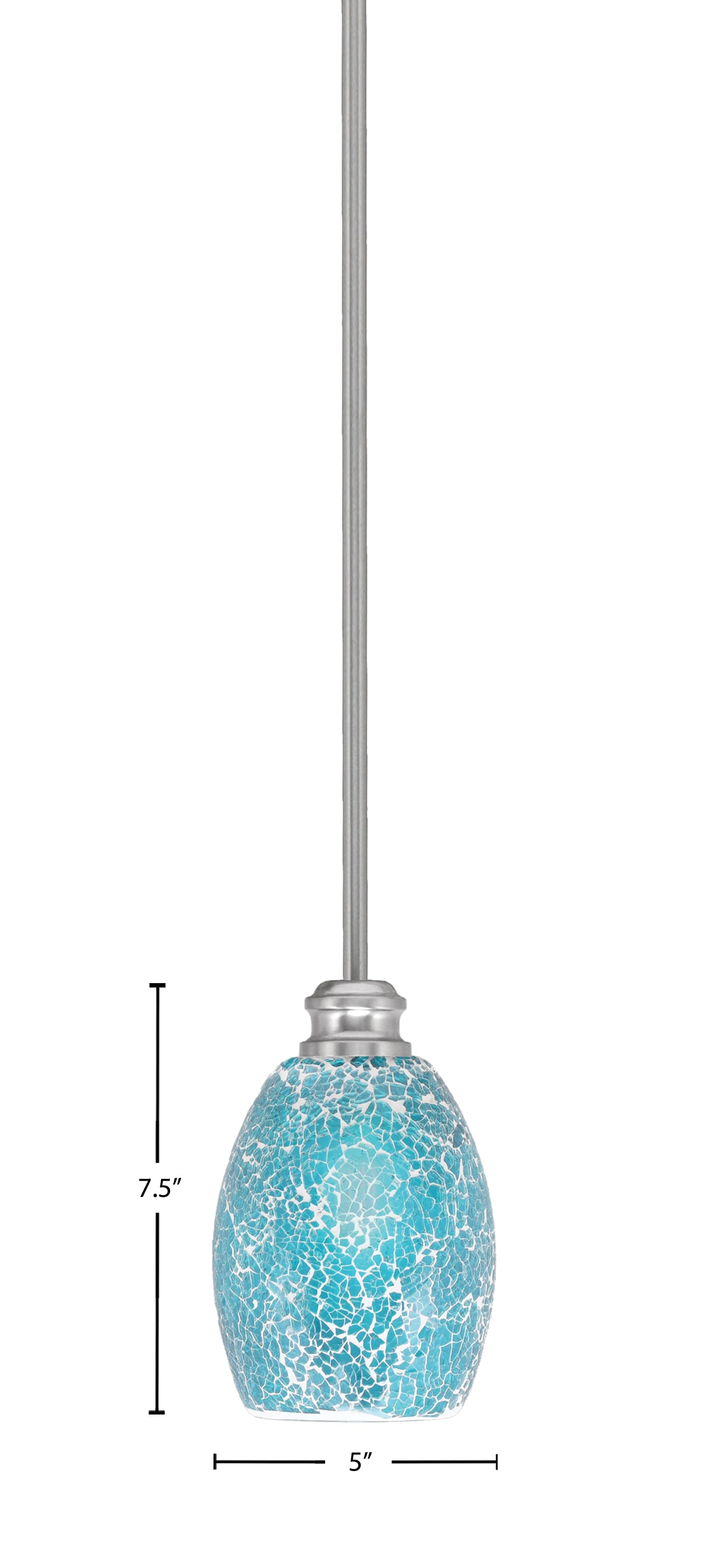 Edge One Light Mini Pendant in Brushed Nickel with 5" Turquoise Fusion Shade