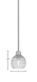 Edge One Light Mini Pendant in Brushed Nickel with 6" Clear Ribbed Shade