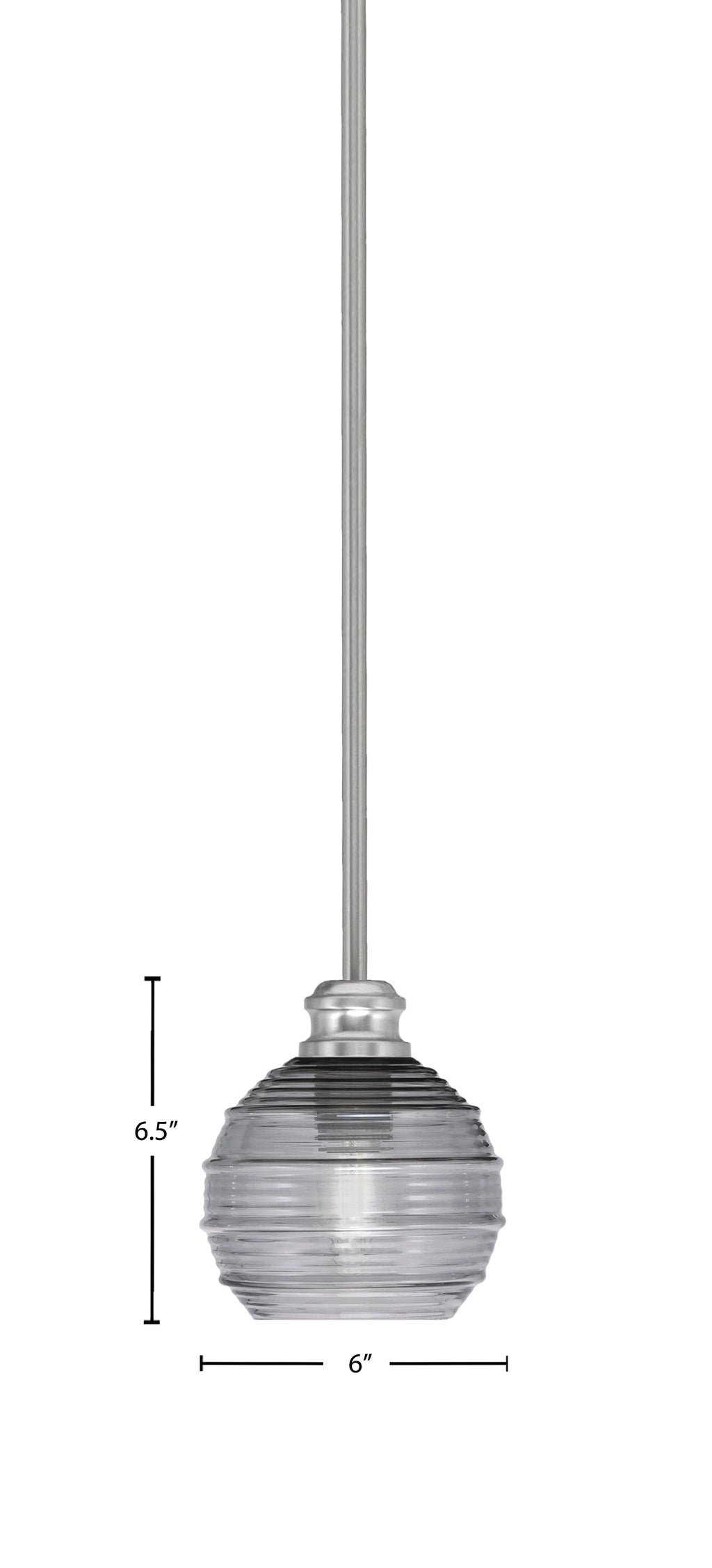 Edge One Light Mini Pendant in Brushed Nickel with 6" Smoke Ribbed Shade