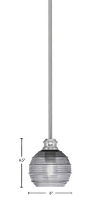 Edge One Light Mini Pendant in Brushed Nickel with 6" Smoke Ribbed Shade