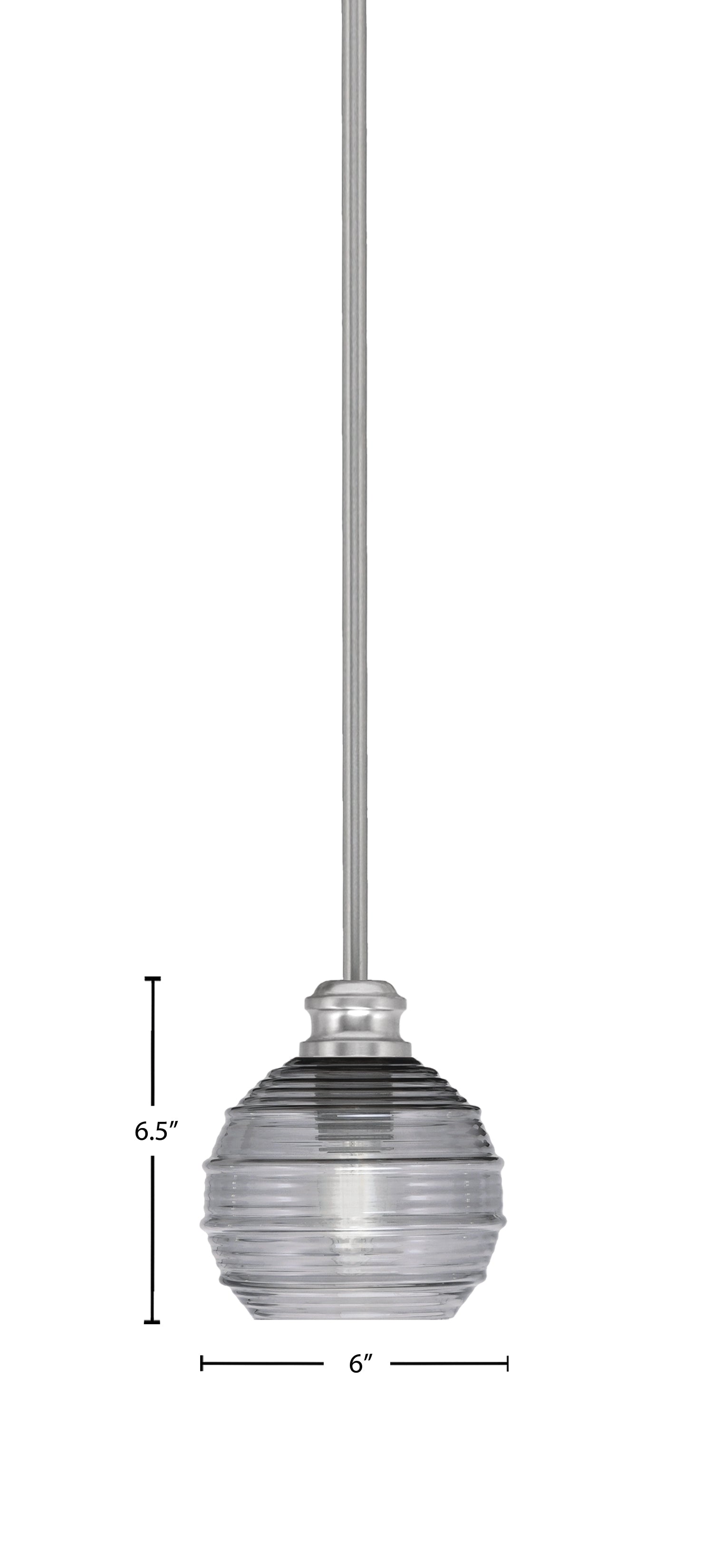 Edge One Light Mini Pendant in Brushed Nickel with 6" Smoke Ribbed Shade