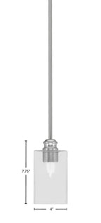 Edge One Light Mini Pendant in Brushed Nickel with 4" Square Clear Bubble Shade