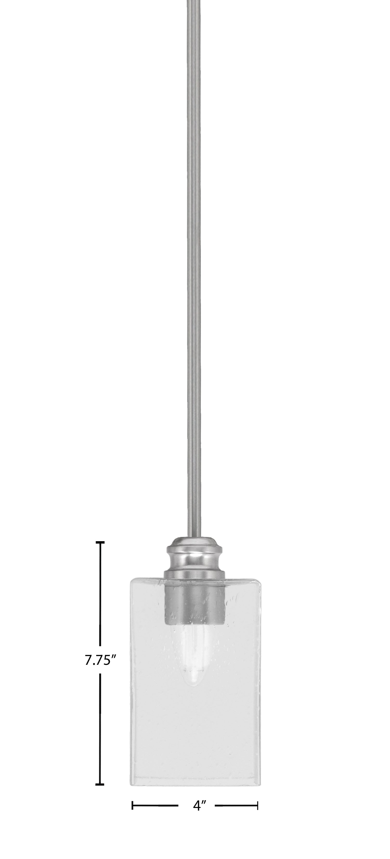 Edge One Light Mini Pendant in Brushed Nickel with 4" Square Clear Bubble Shade