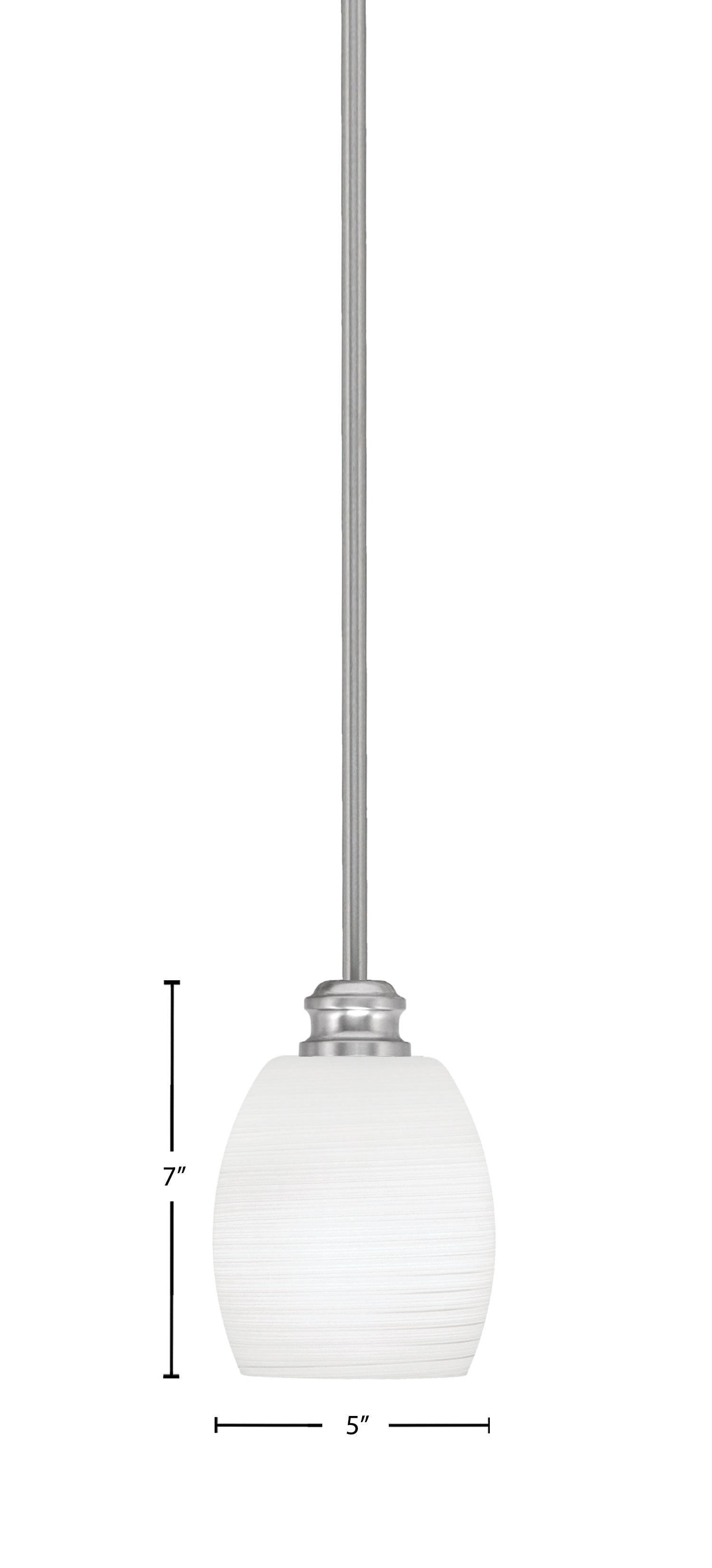Edge One Light Mini Pendant in Brushed Nickel with 5" White Linen Shade