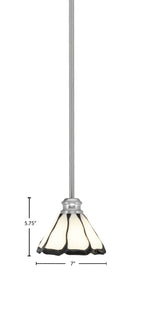 Edge One Light Mini Pendant in Brushed Nickel with 7" Pearl & Black Flair Art Glass Shade