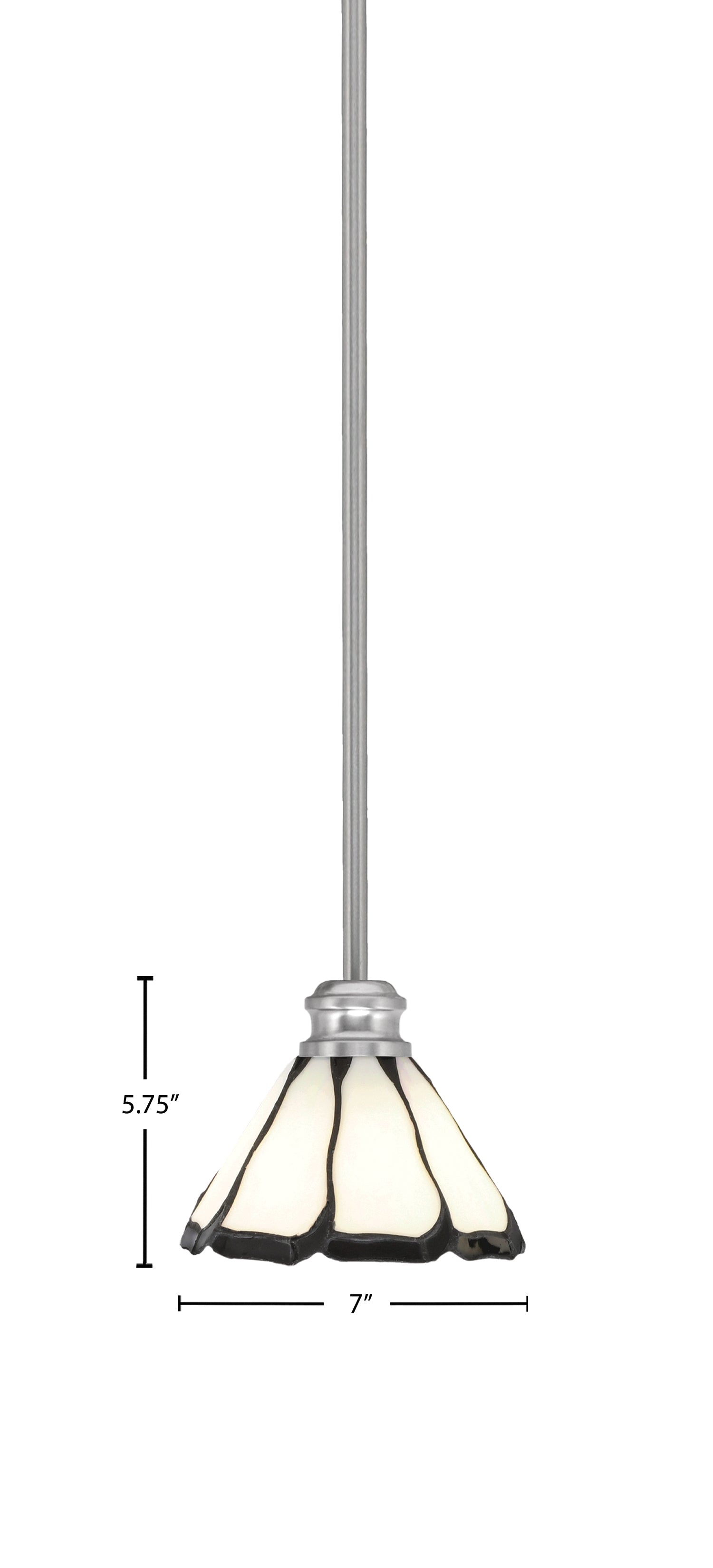 Edge One Light Mini Pendant in Brushed Nickel with 7" Pearl & Black Flair Art Glass Shade