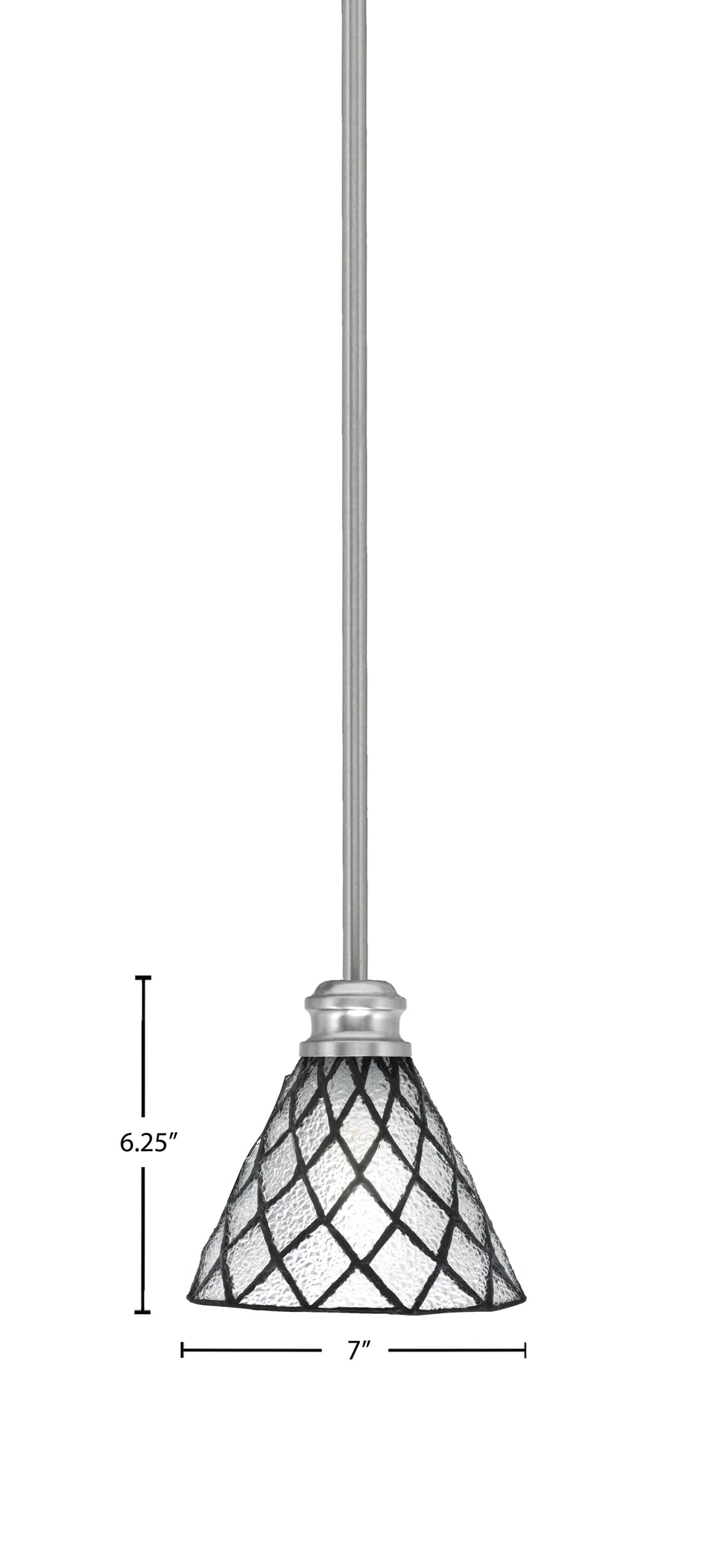 Edge One Light Mini Pendant in Brushed Nickel with 7" Diamond Ice Art Glass Shade