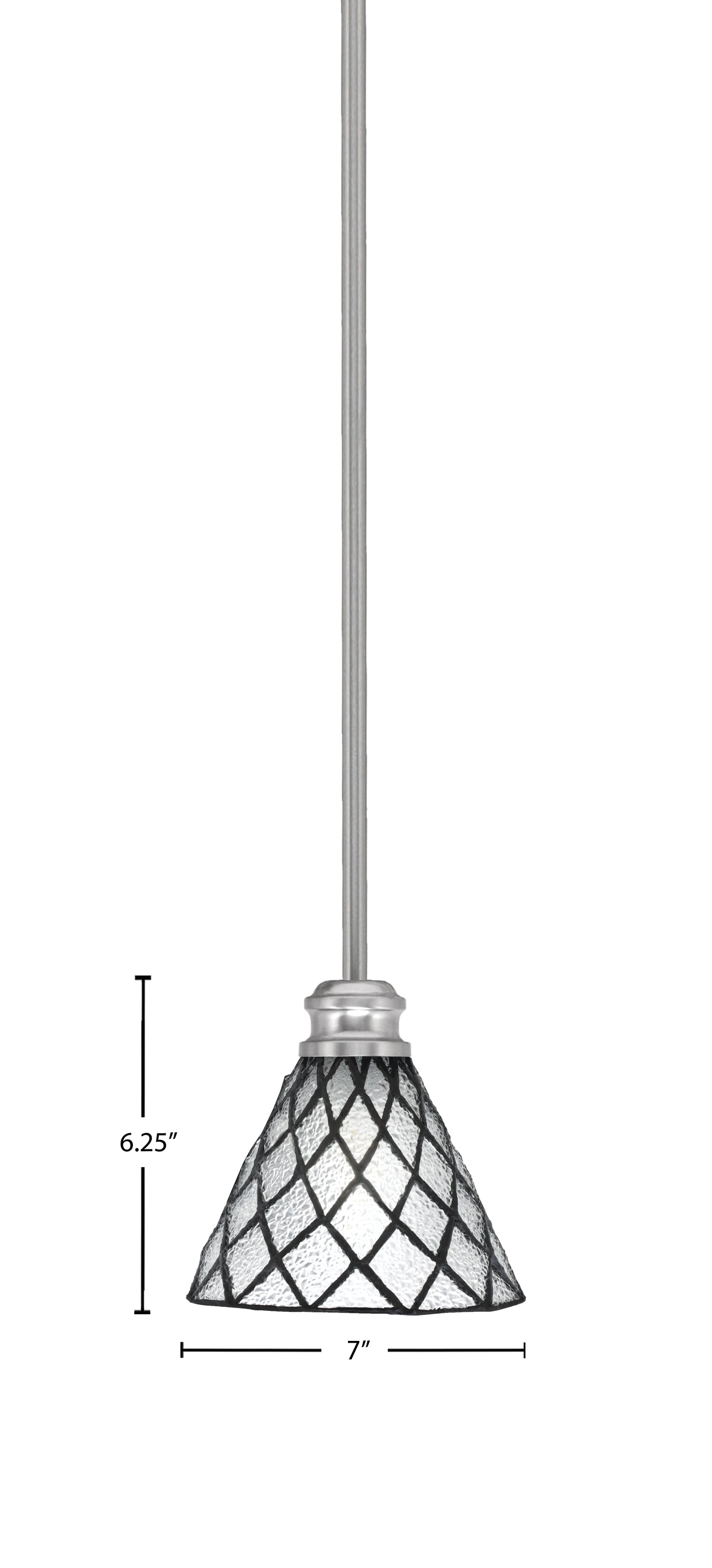 Edge One Light Mini Pendant in Brushed Nickel with 7" Diamond Ice Art Glass Shade