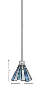 Edge One Light Mini Pendant in Brushed Nickel with 7" Sea Ice Art Glass Shade