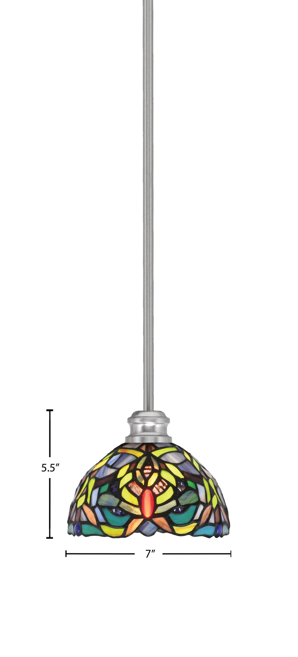 Edge One Light Mini Pendant in Brushed Nickel with 7" Kaleidoscope Art Glass Shade