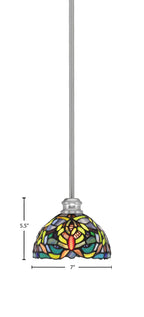 Edge One Light Mini Pendant in Brushed Nickel with 7" Kaleidoscope Art Glass Shade