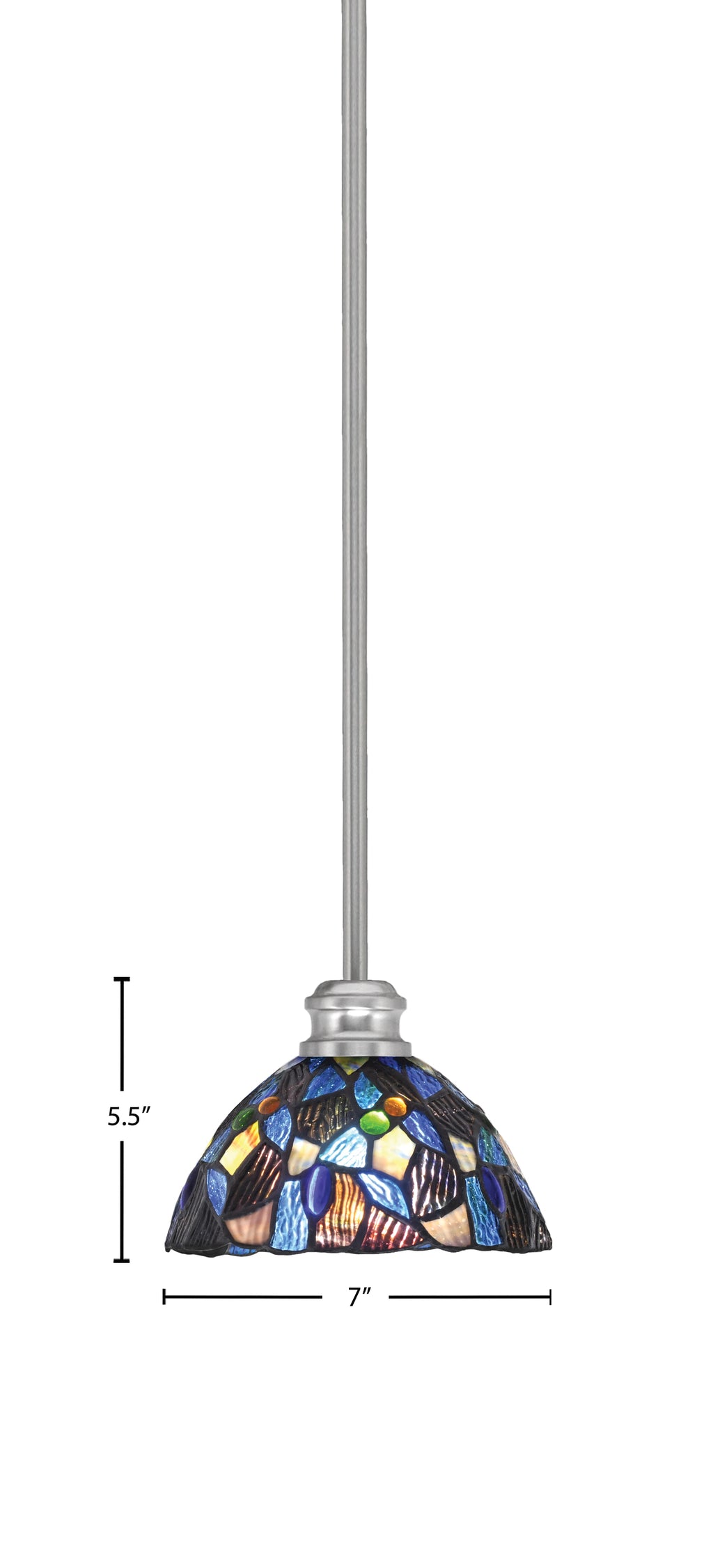 Edge One Light Mini Pendant in Brushed Nickel with 7" Blue Mosaic Art Glass Shade