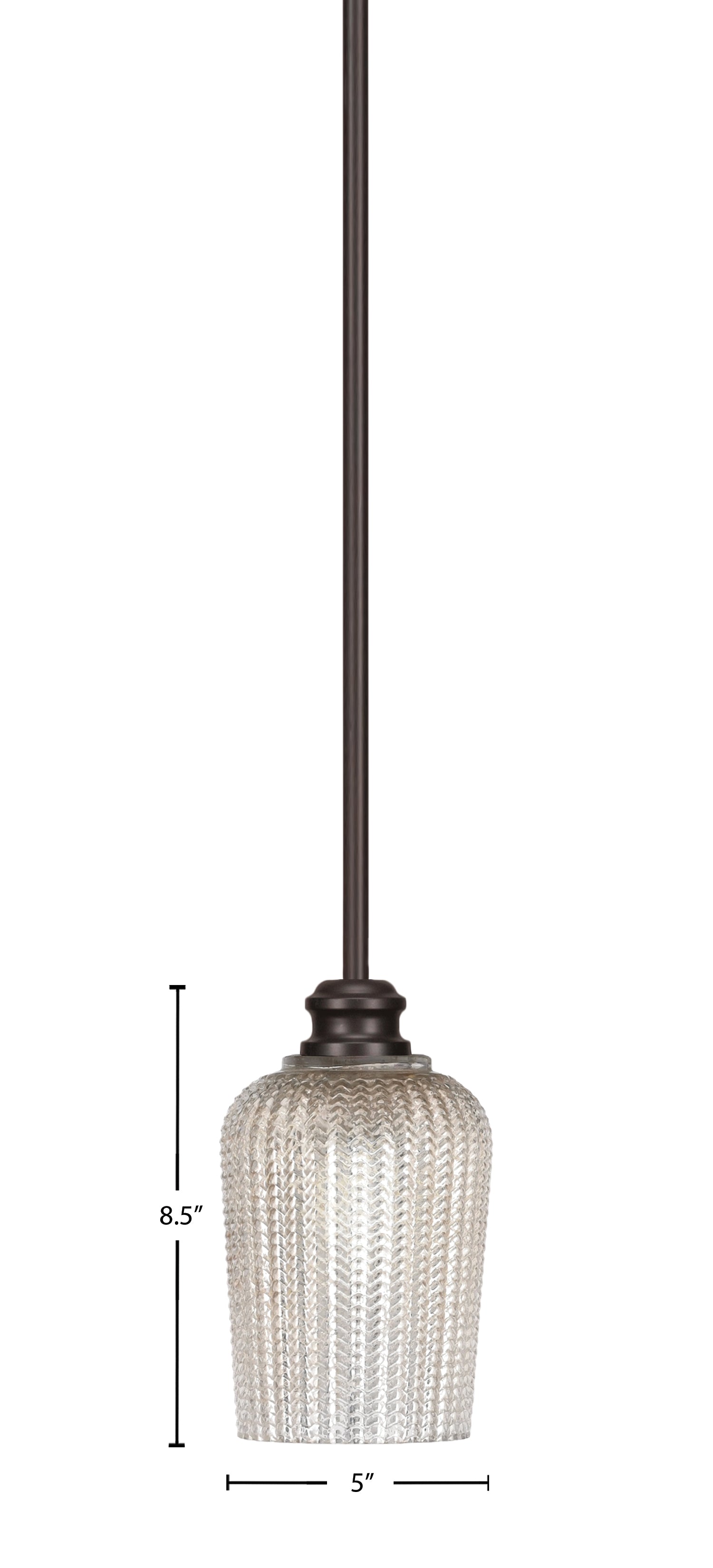 Edge One Light Mini Pendant in Espresso with 5" Silver Textured Shade