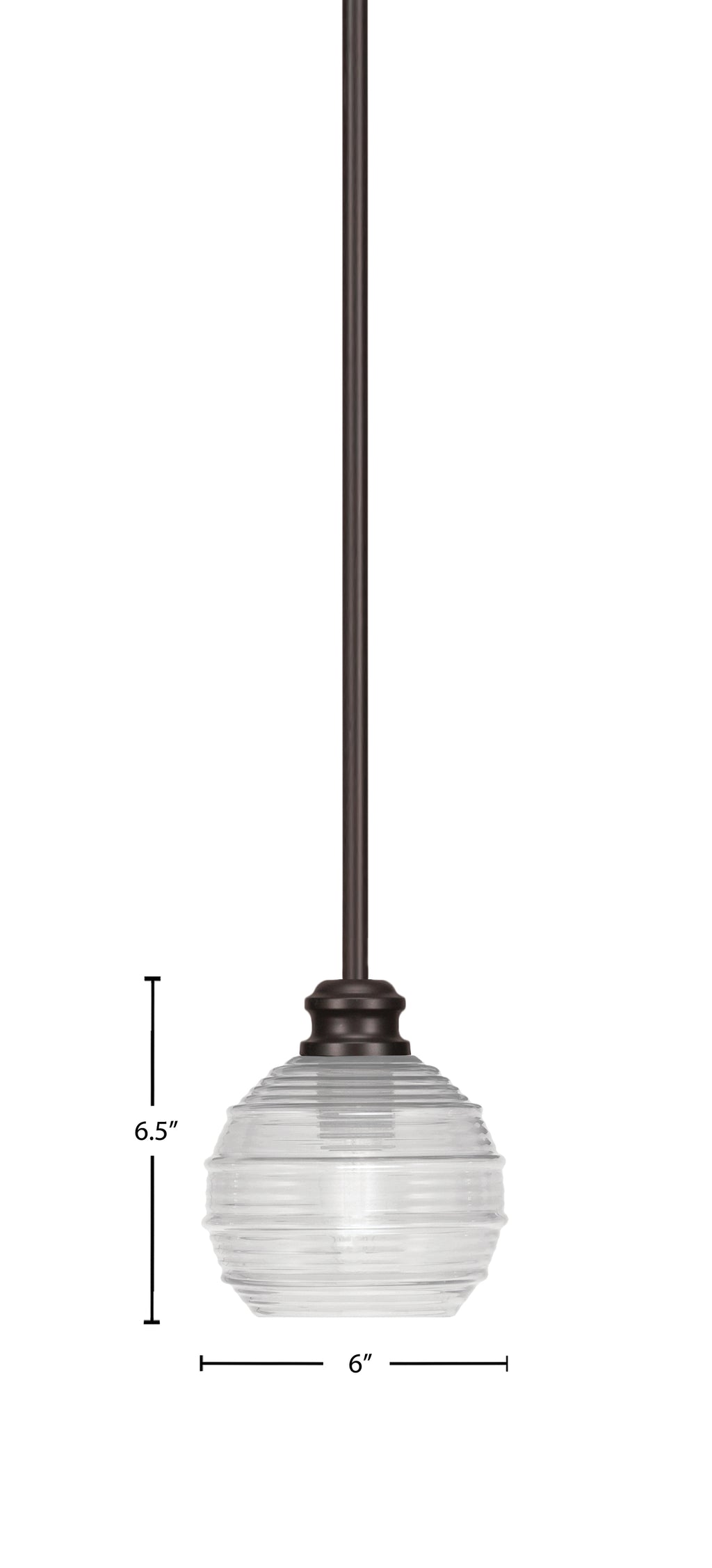Edge One Light Mini Pendant in Espresso with 6" Clear Ribbed Shade