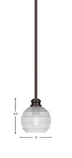Edge One Light Mini Pendant in Espresso with 6" Clear Ribbed Shade