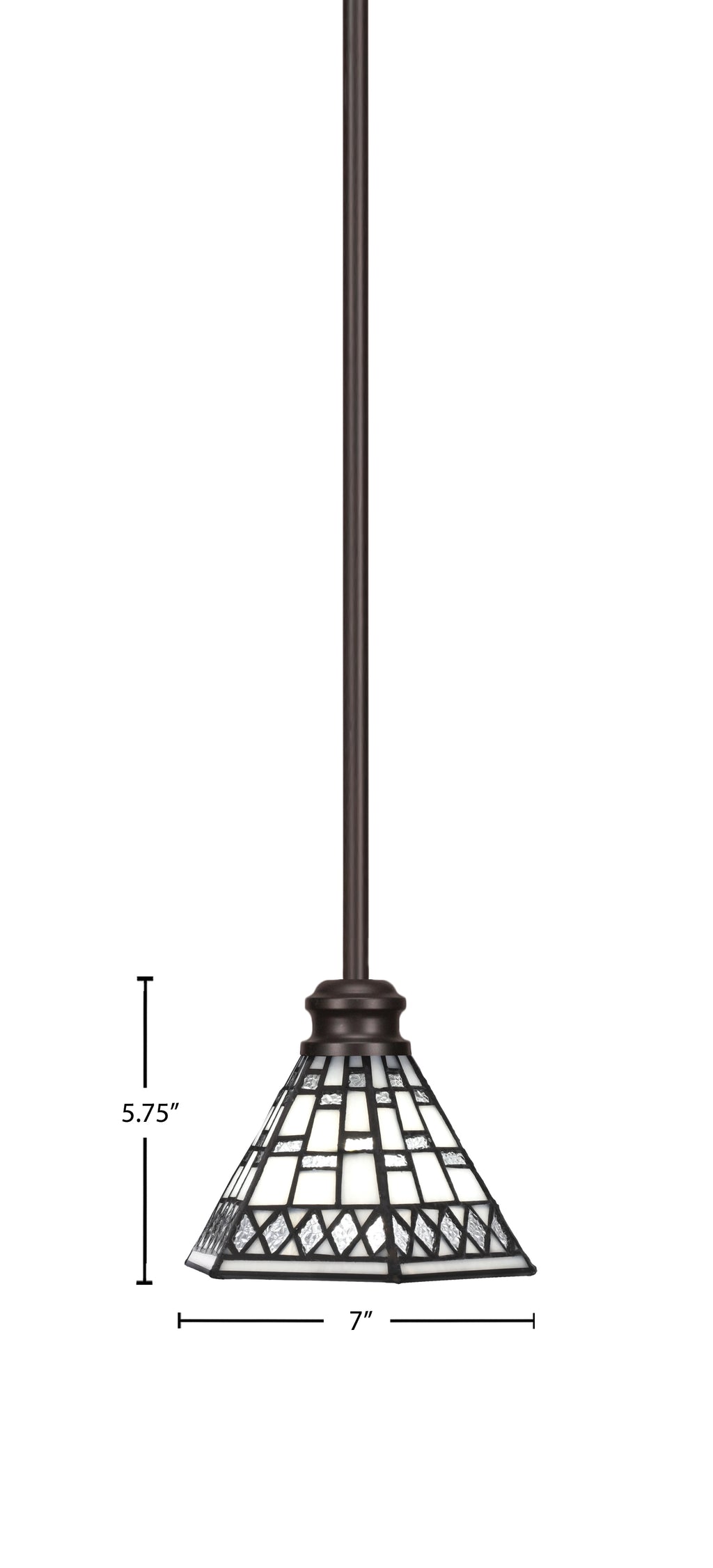 Edge One Light Mini Pendant in Espresso with 7" Pewter Art Glass Shade