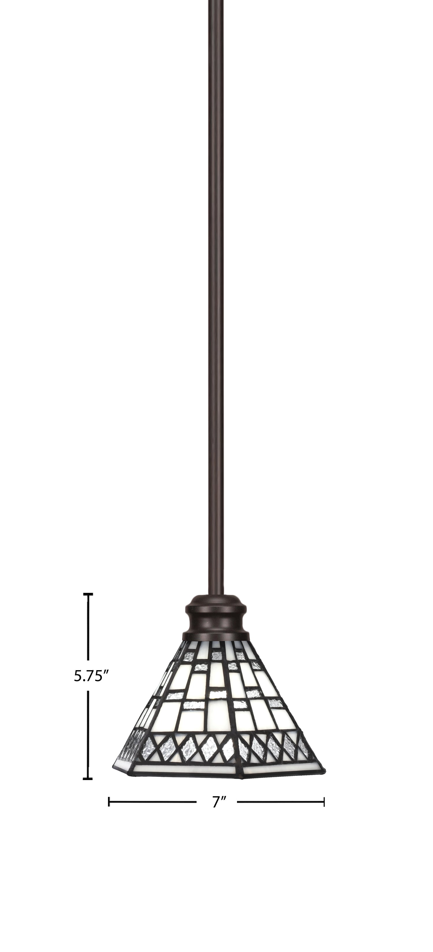 Edge One Light Mini Pendant in Espresso with 7" Pewter Art Glass Shade