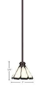 Edge One Light Mini Pendant in Espresso with 7" Pearl & Black Flair Art Glass Shade